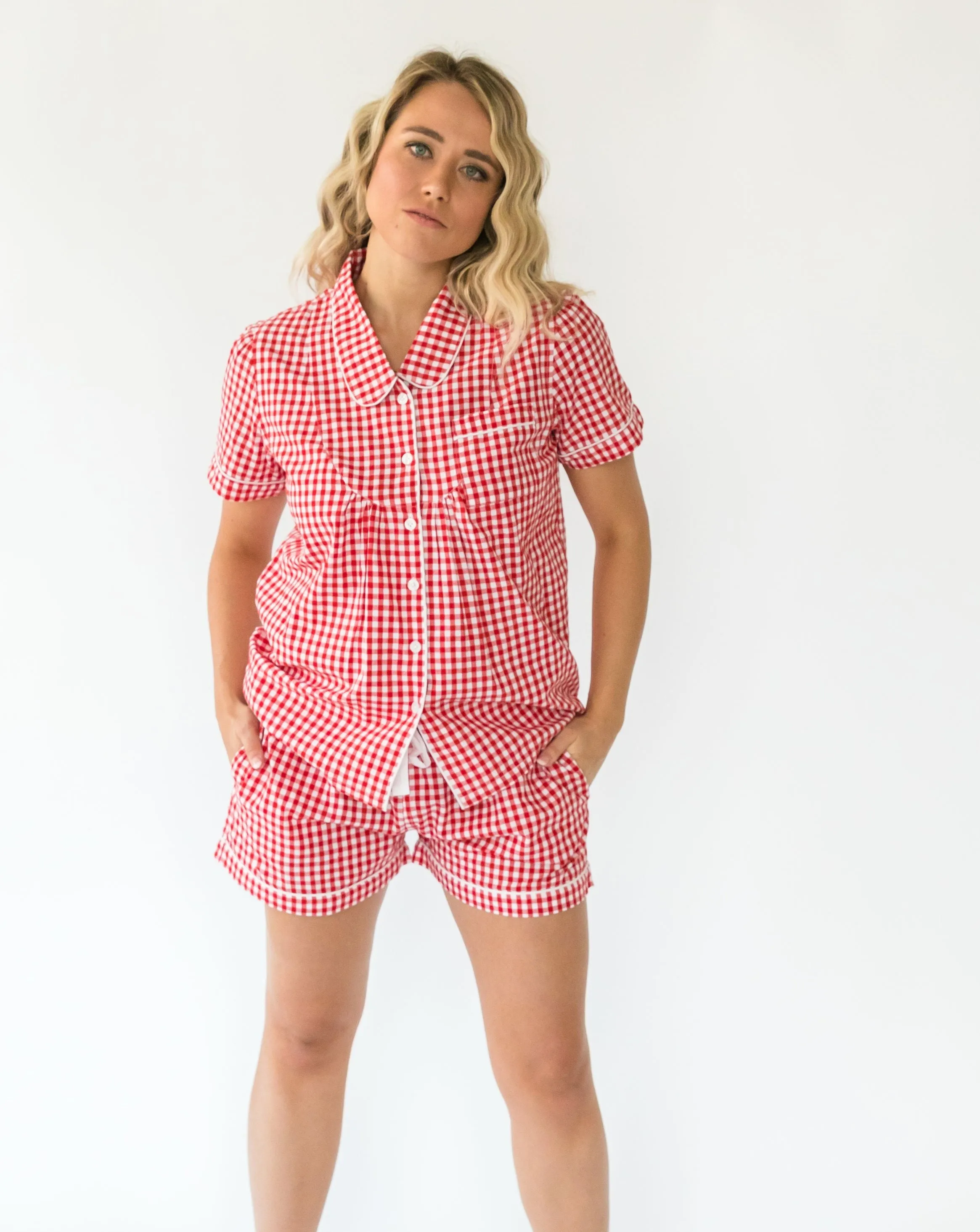 Lilly Red Gingham Women's Short Sleeve Shirt & Shorts Set