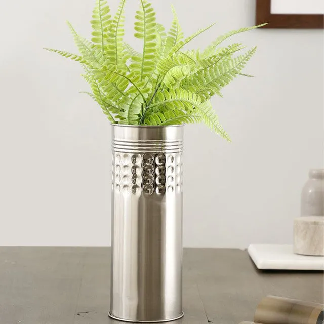 Linear Dot Fusion Silver Stainless Steel Flower Vase