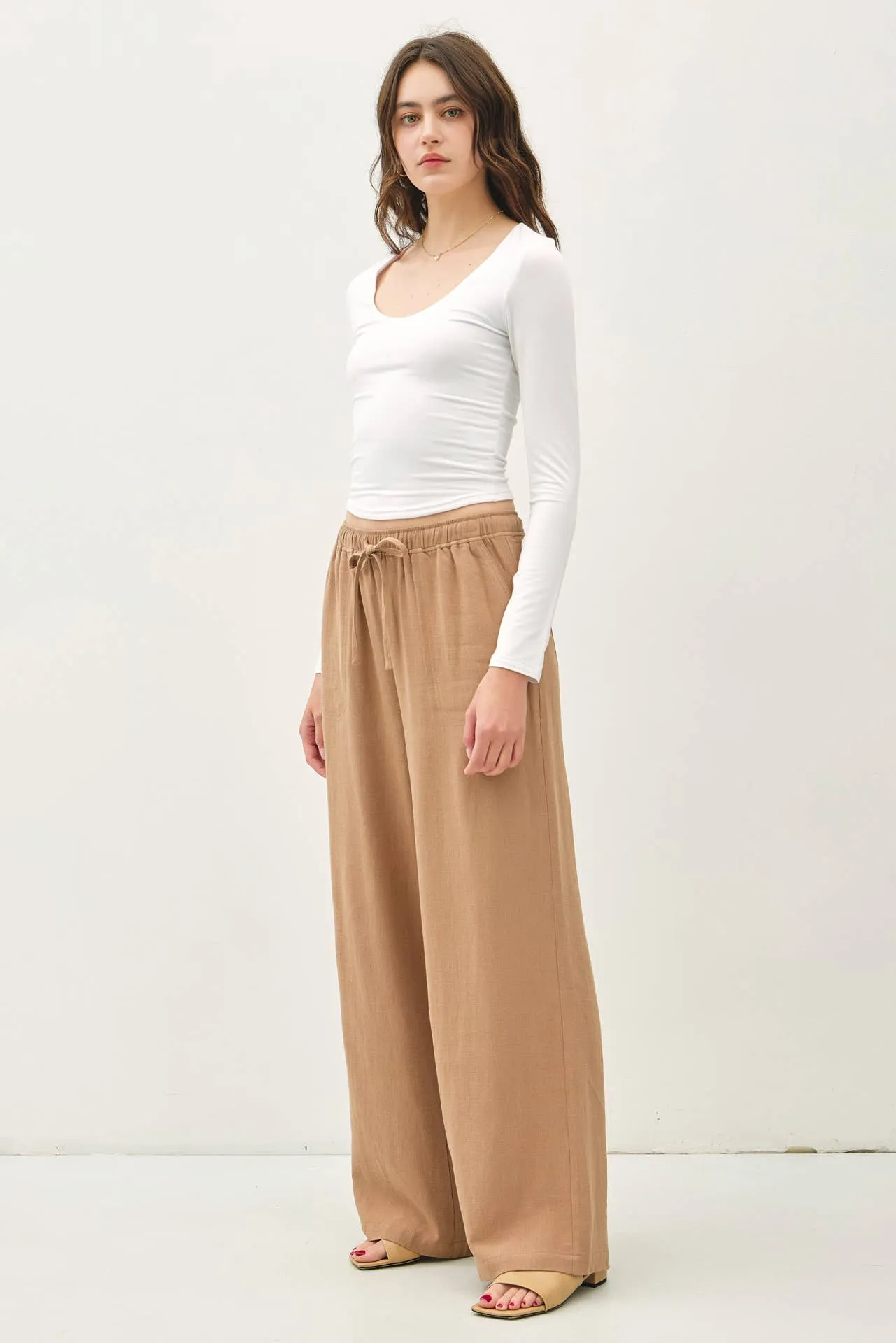 Linen Blend Wide Leg Pants