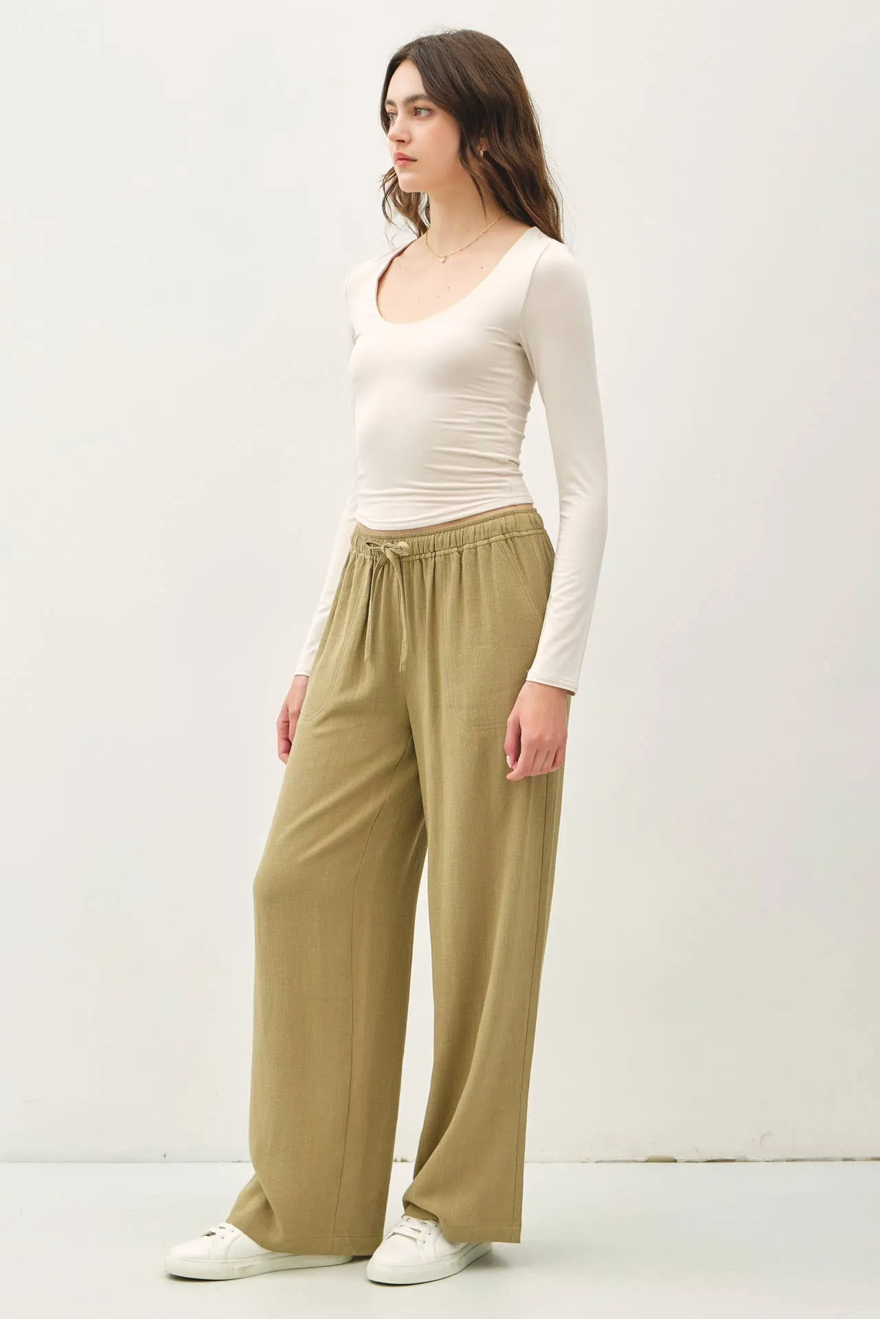 Linen Blend Wide Leg Pants