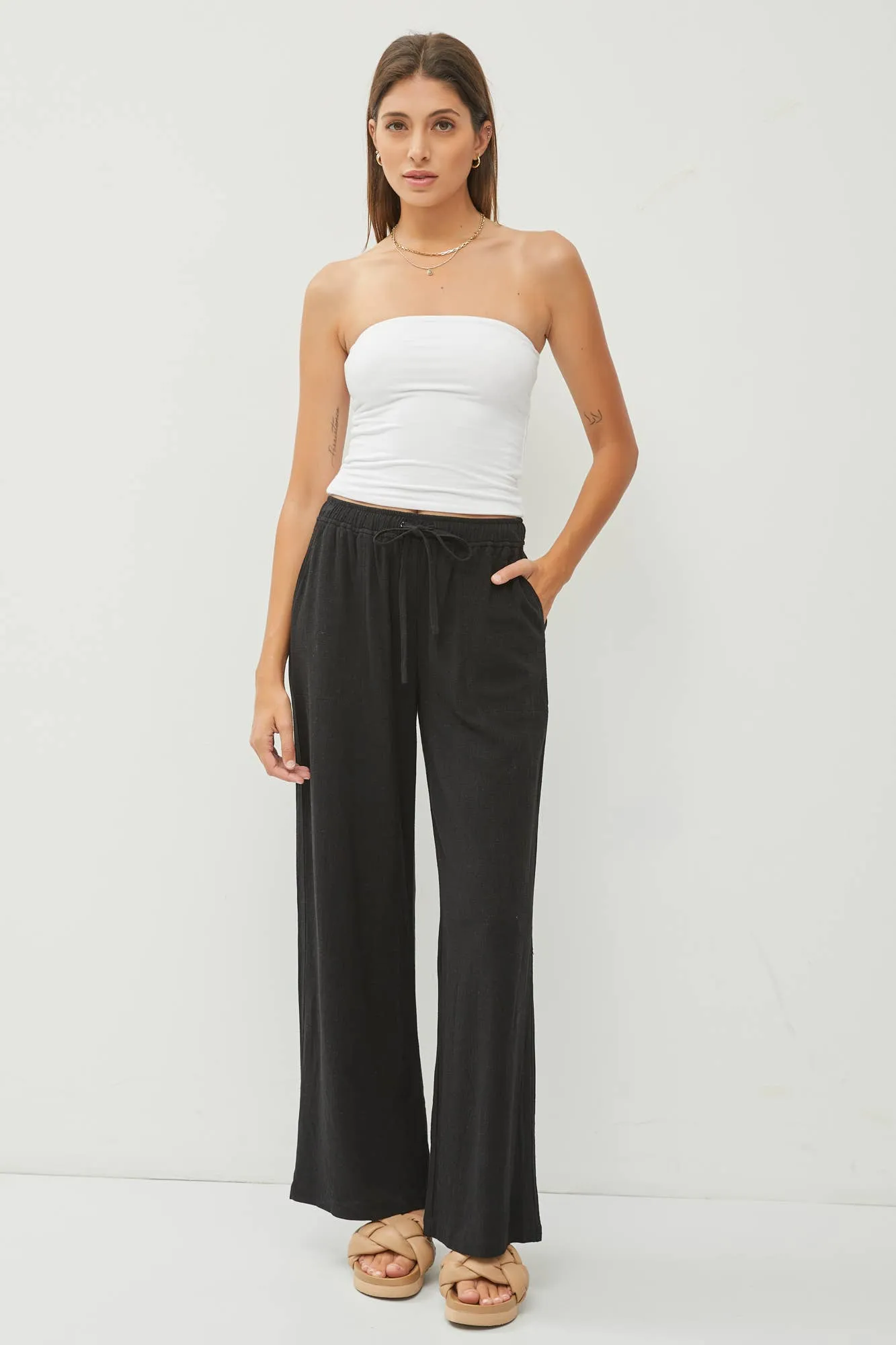 Linen Blend Wide Leg Pants