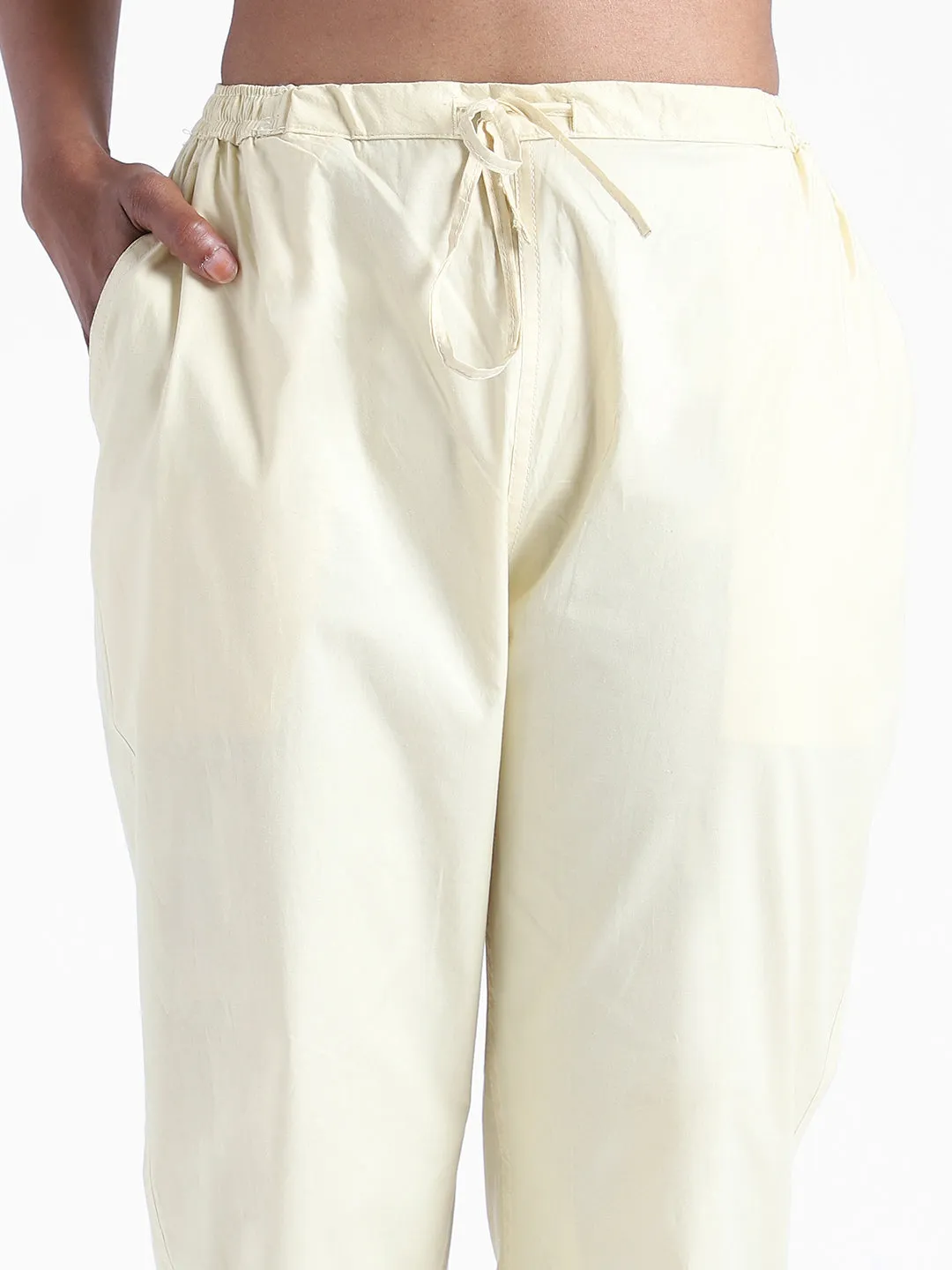 LivBio Women's Pants | Lemon Yellow | 100% Organic Cotton | Naturally Dyed Trousers | Slim Fit