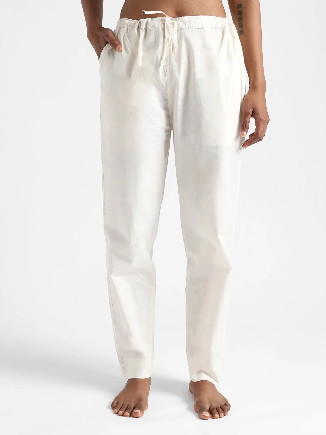 LivBio Women's Pants | Raw White | 100% Organic Cotton | Naturally Dyed Trousers | Slim Fit