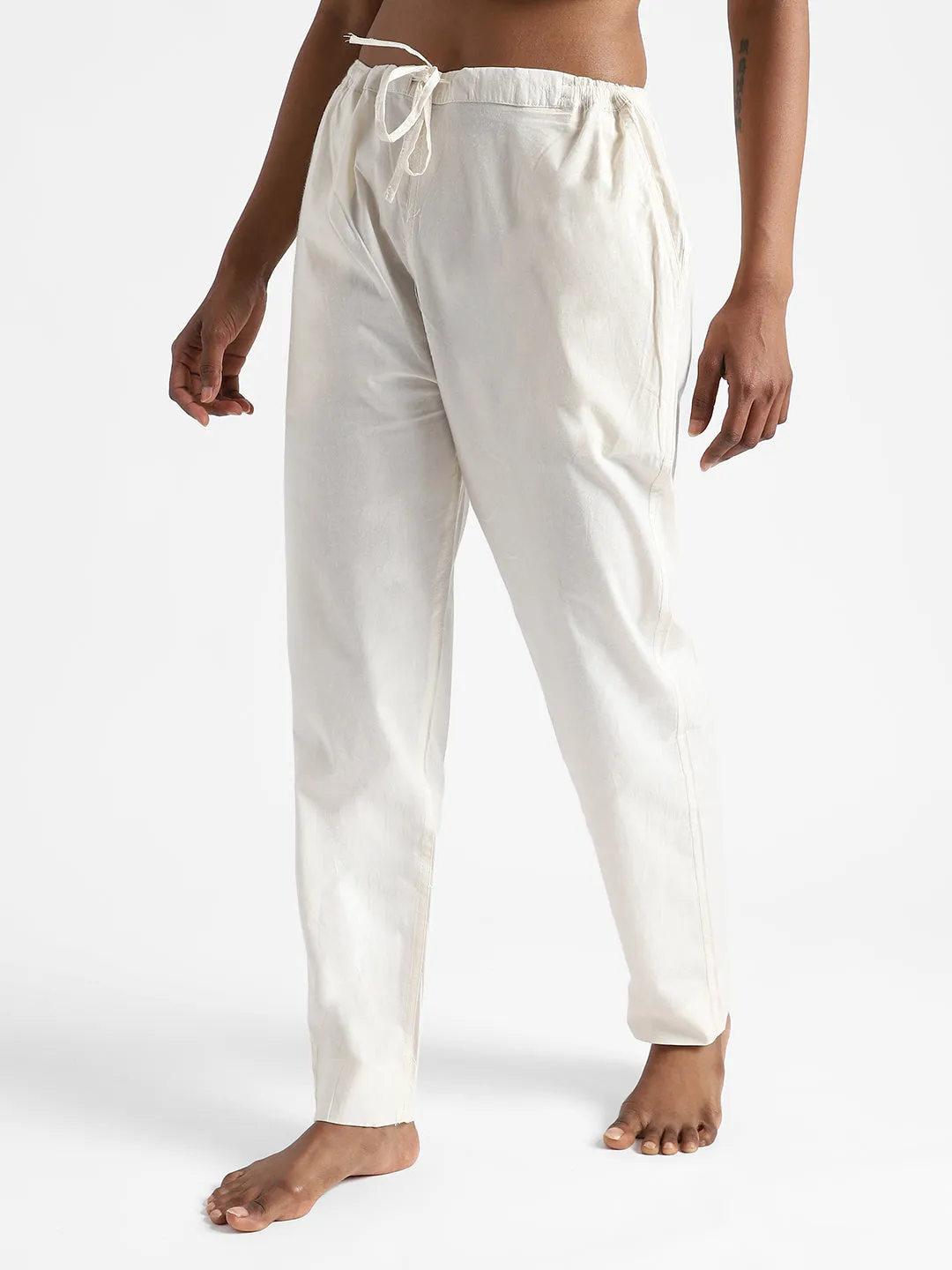 LivBio Women's Pants | Raw White | 100% Organic Cotton | Naturally Dyed Trousers | Slim Fit