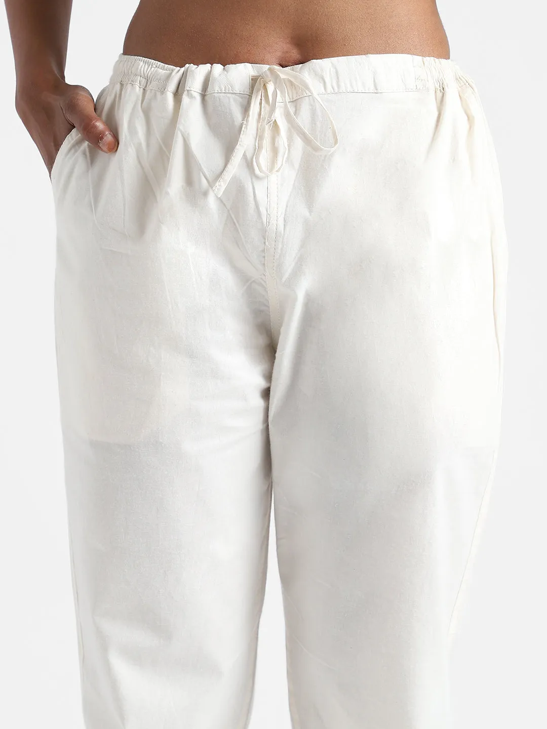 LivBio Women's Pants | Raw White | 100% Organic Cotton | Naturally Dyed Trousers | Slim Fit