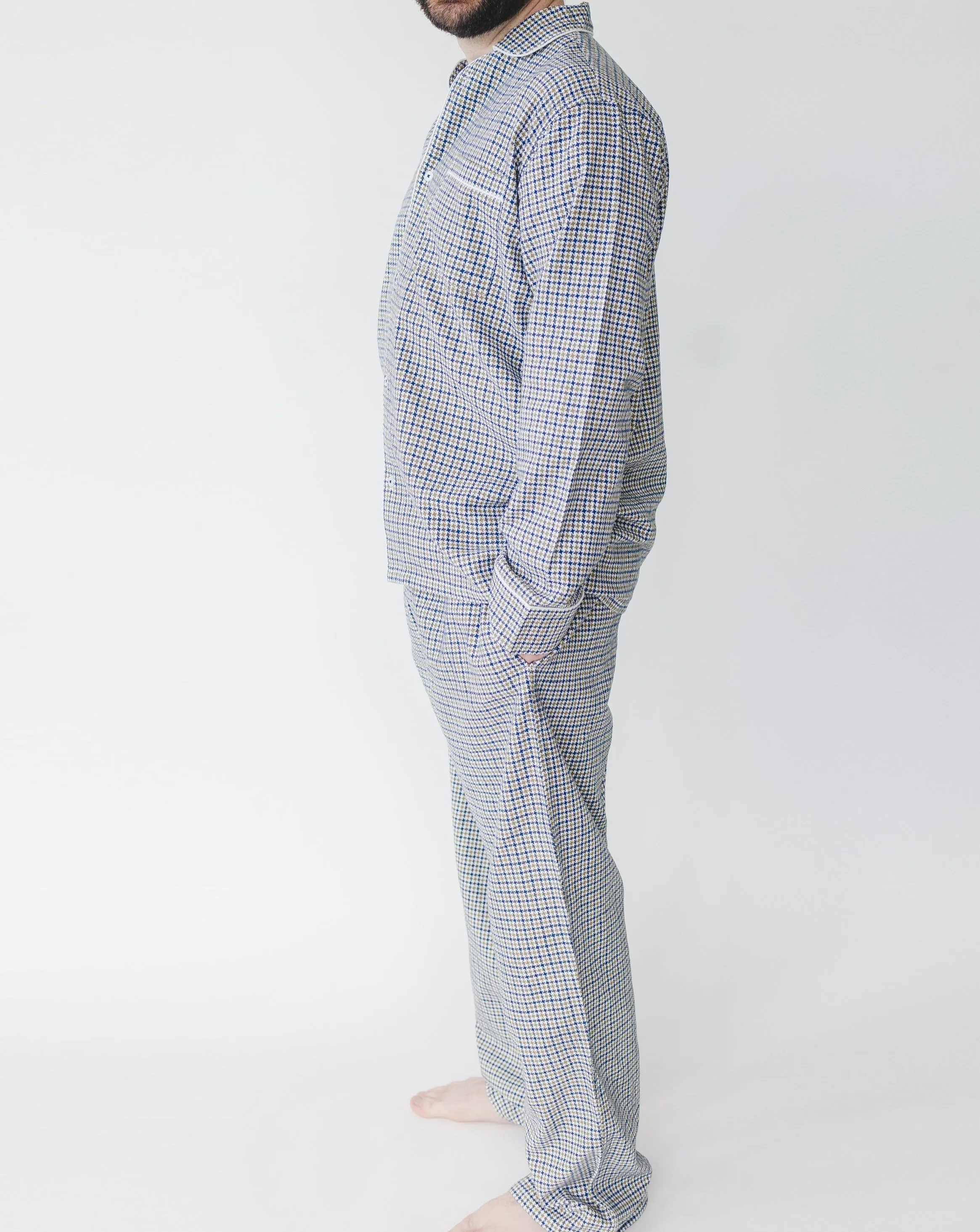 Matthew Gold Houndstooth Men’s Long Sleeve Shirt & Pajama Set