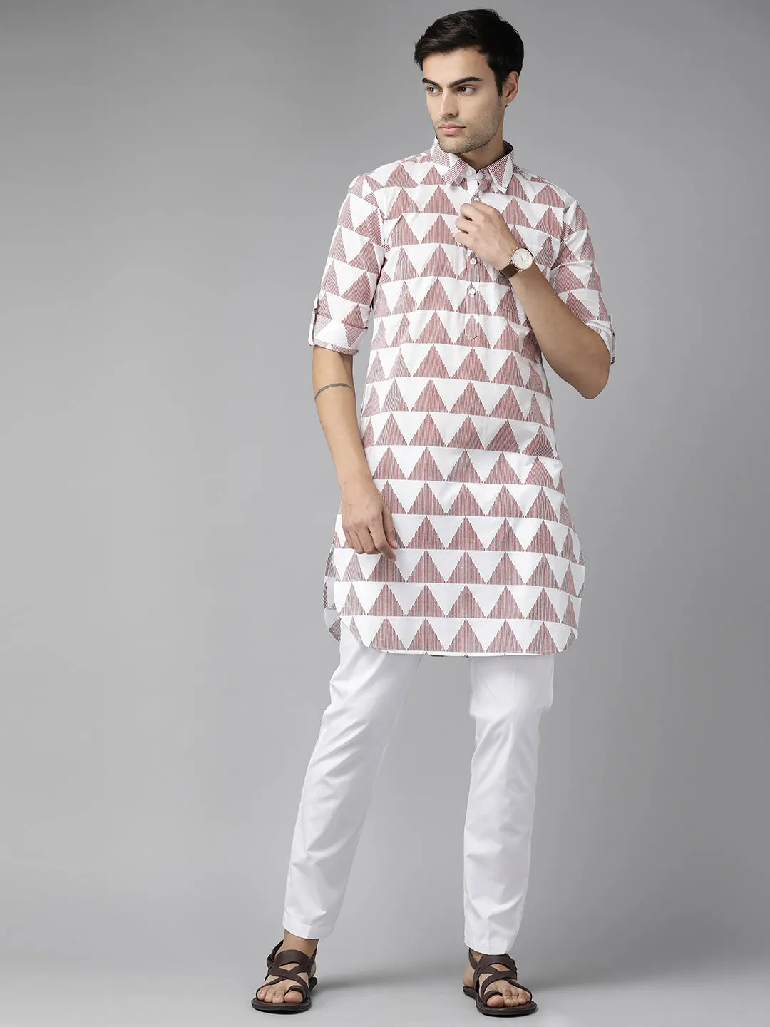 Men White Regular Pure Cotton Pathani Kurta With White Salwar