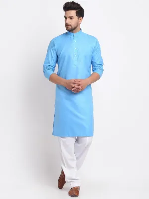 Men's Aqua Blue Solid Kurta With White Salwar - Benstoke