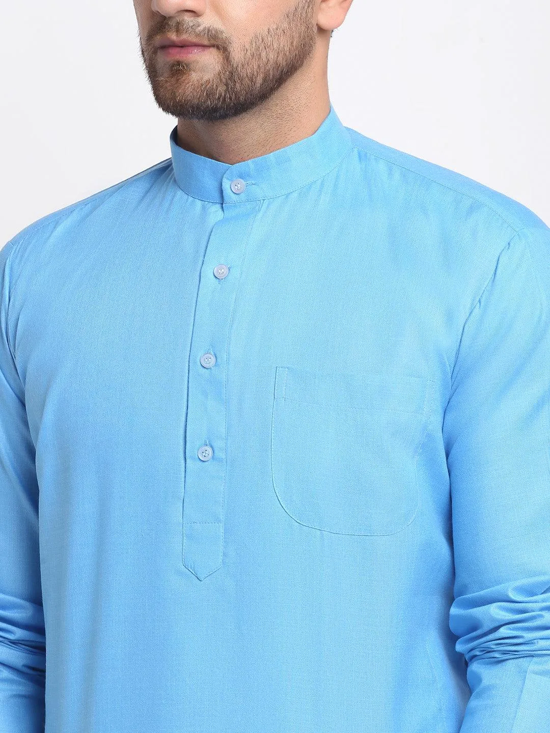 Men's Aqua Blue Solid Kurta With White Salwar - Benstoke