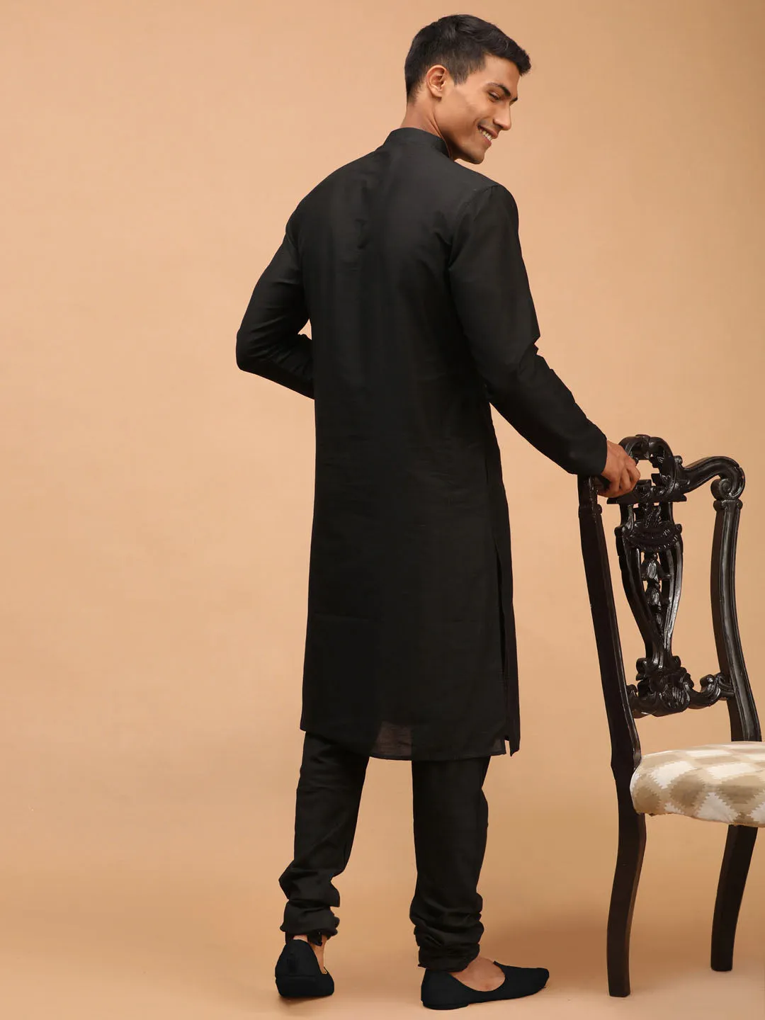 Men's Black Viscose Kurta Pyjama Set - Shrestha By Vastramay