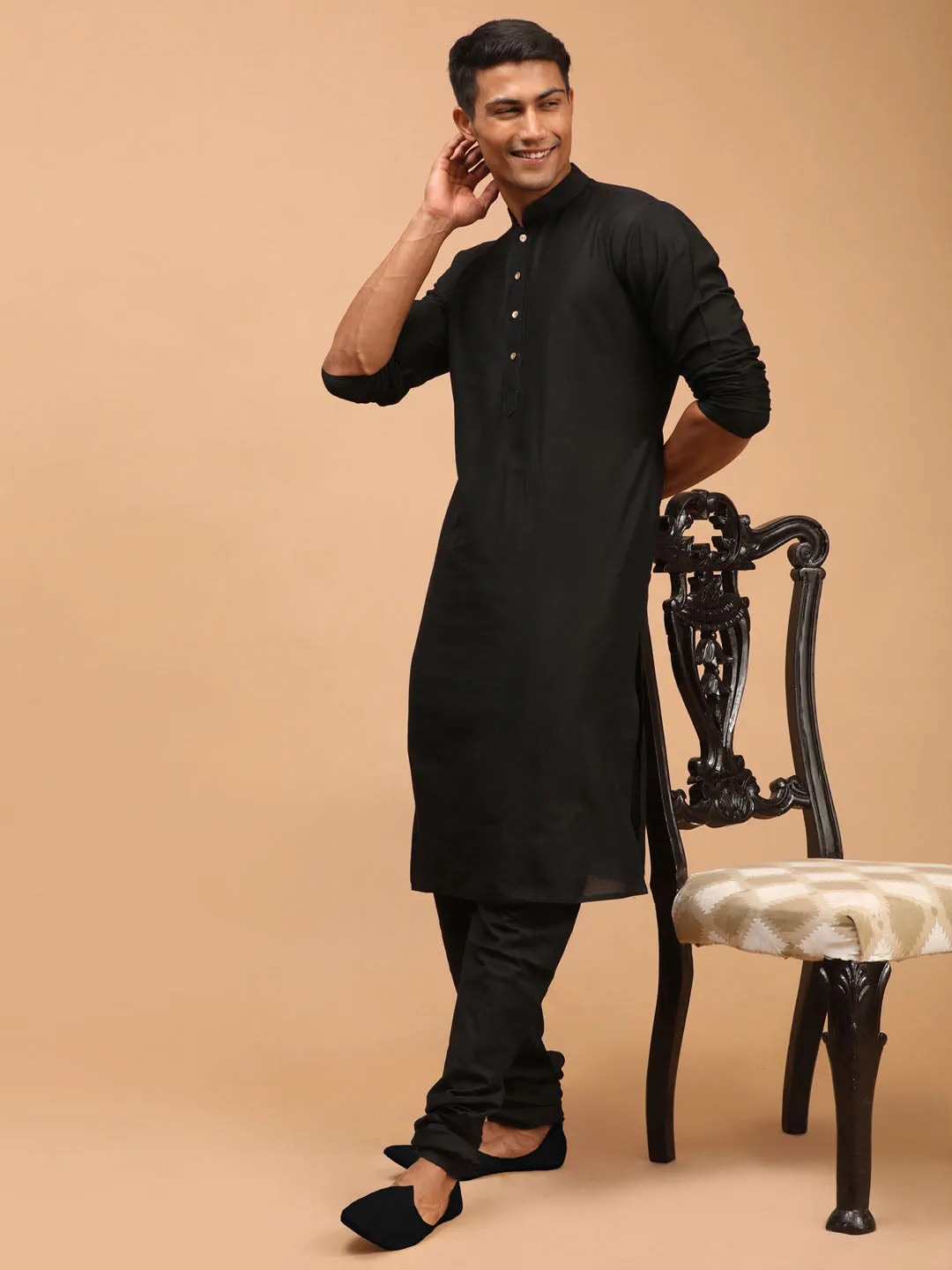 Men's Black Viscose Kurta Pyjama Set - Shrestha By Vastramay