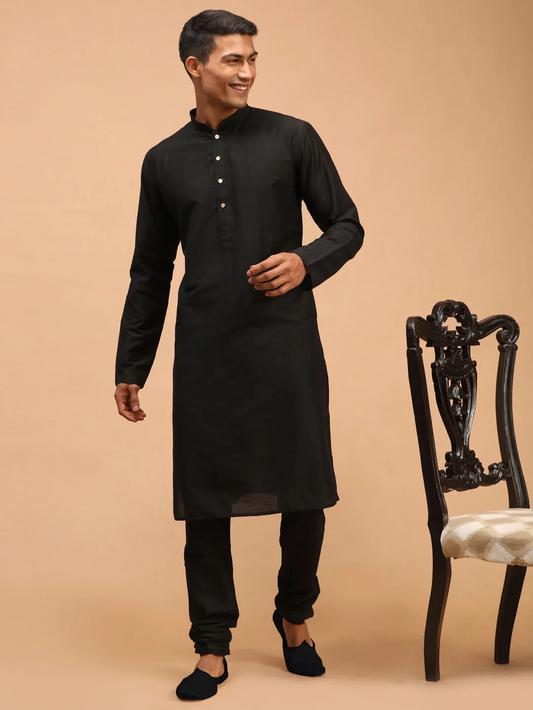 Men's Black Viscose Kurta Pyjama Set - Shrestha By Vastramay