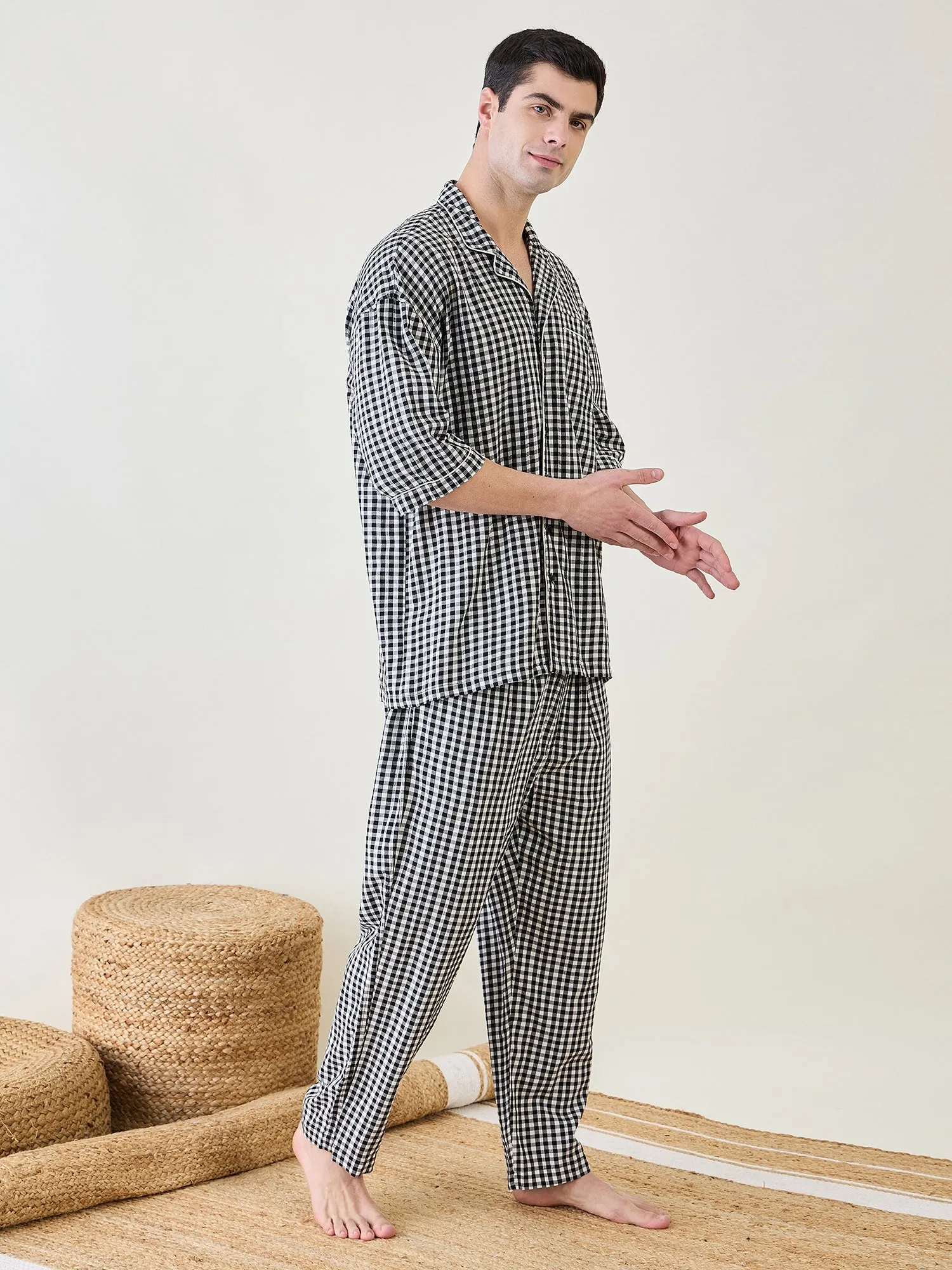 Mens Checks Cotton Pyjama Set