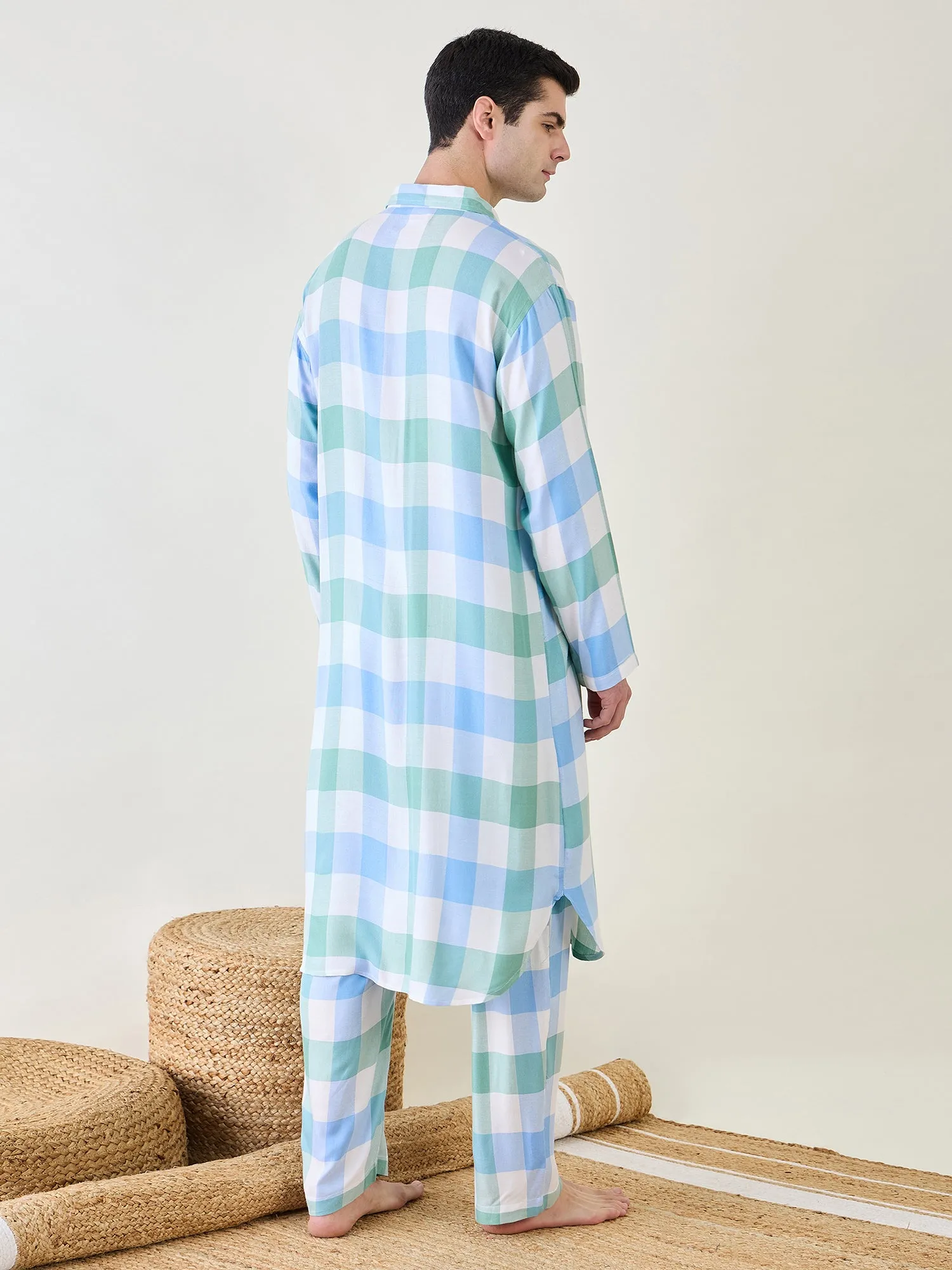 Mens Checks Kurta and Pants Set