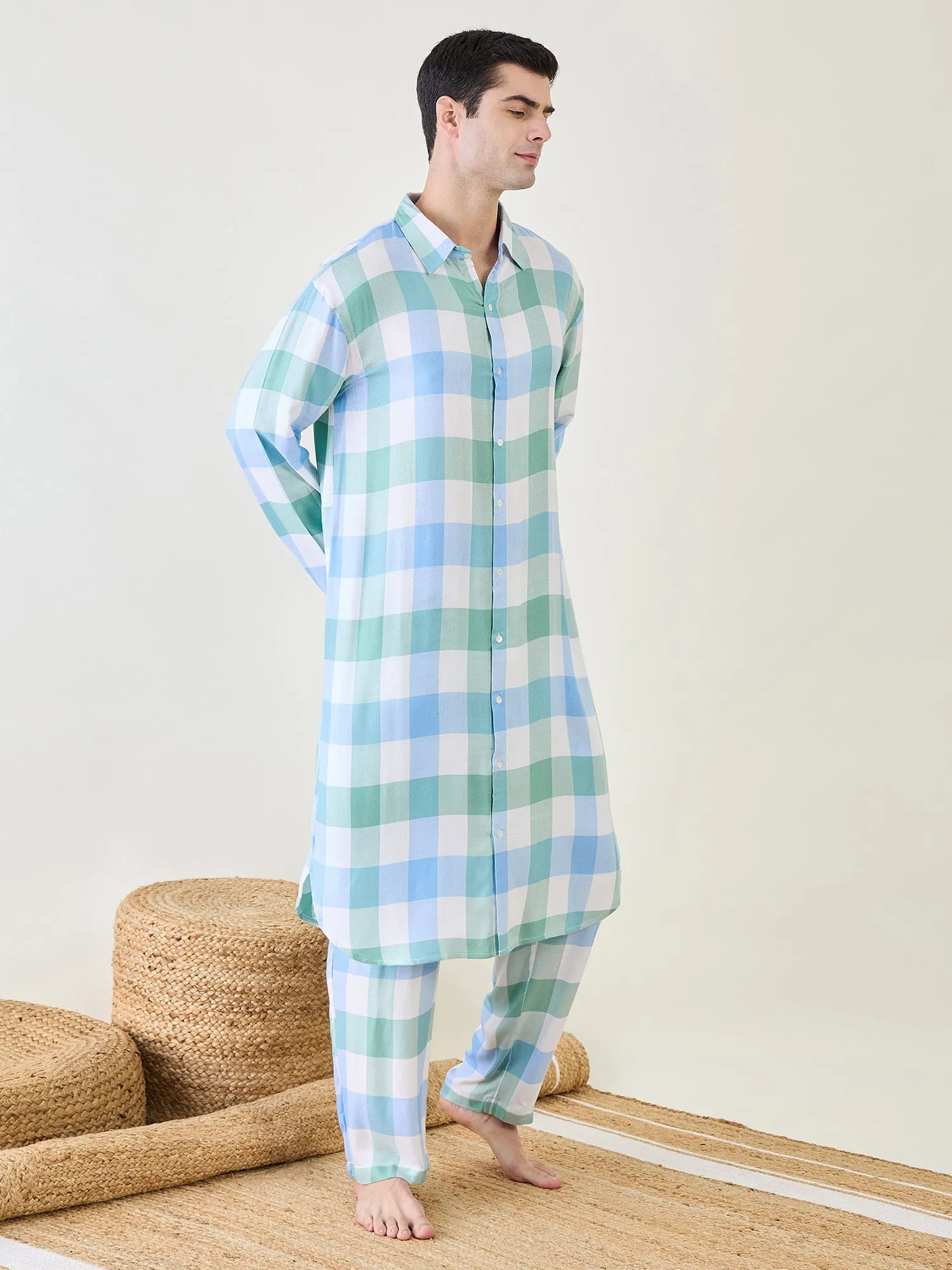 Mens Checks Kurta and Pants Set