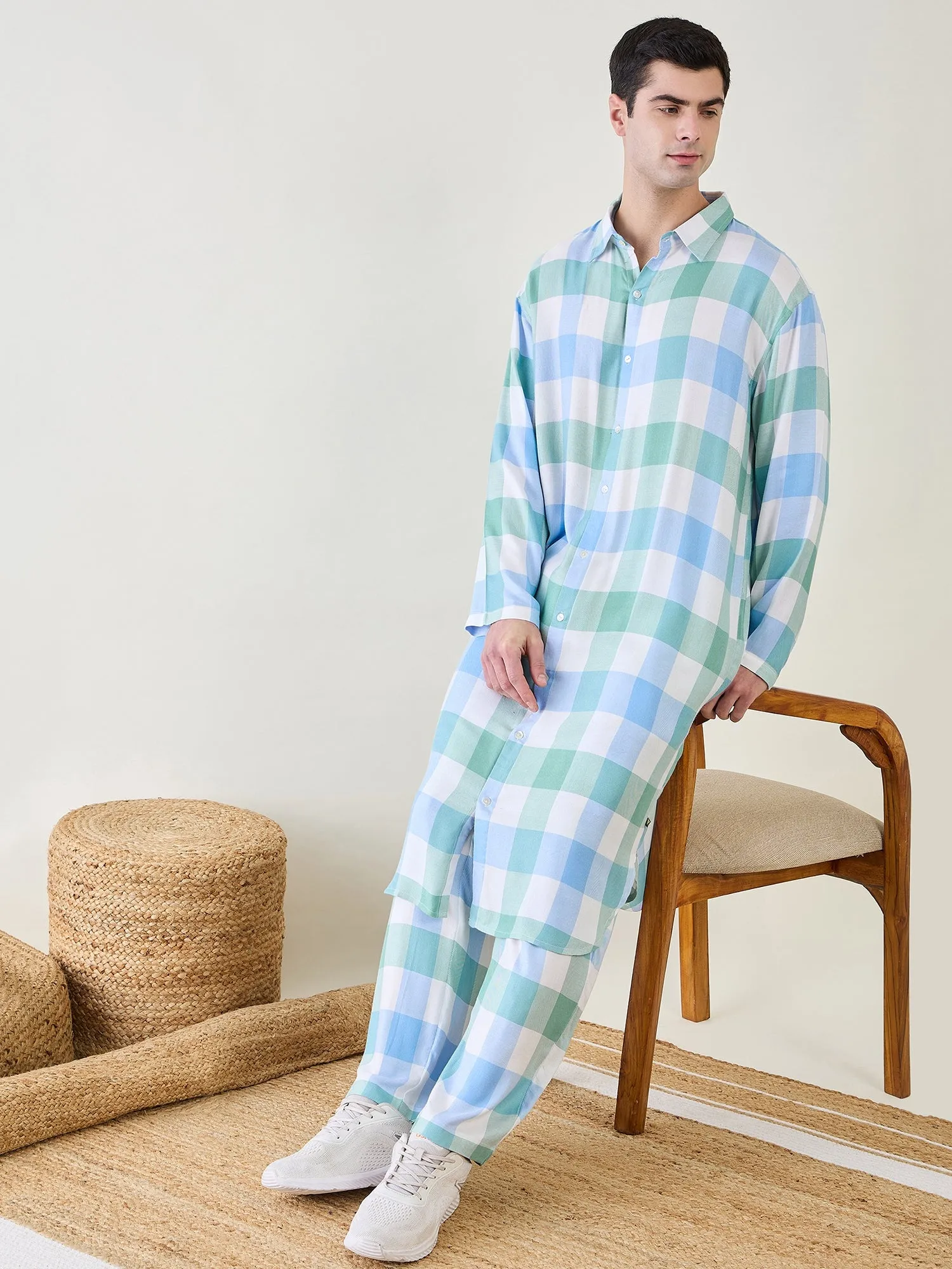 Mens Checks Kurta and Pants Set