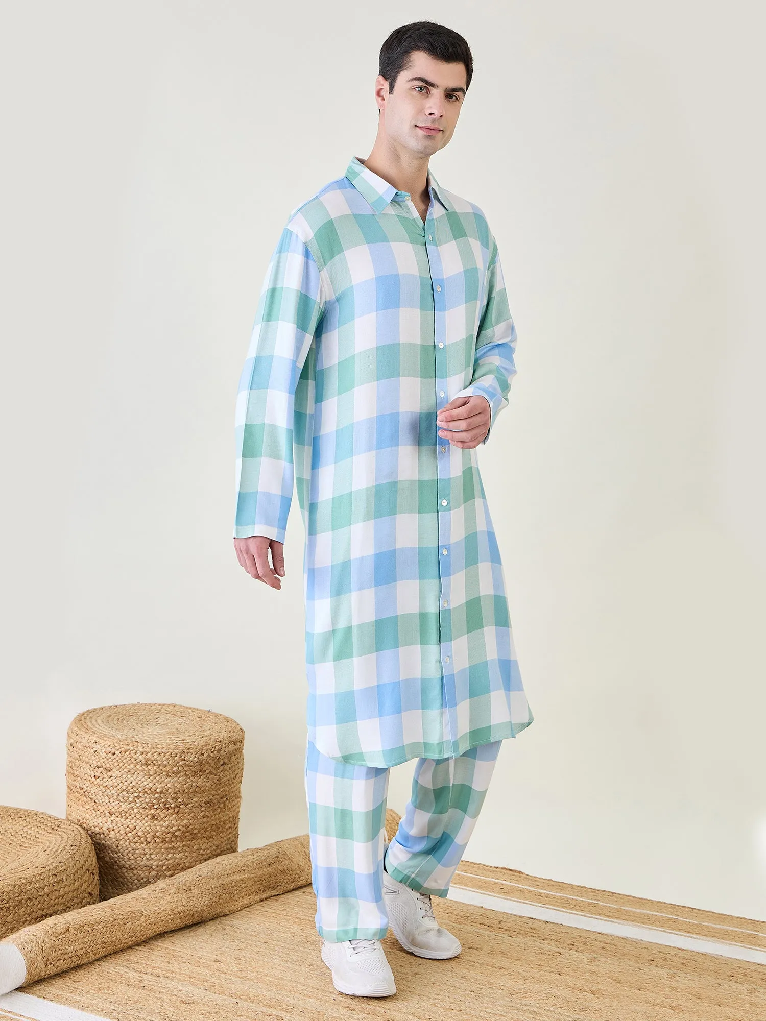 Mens Checks Kurta and Pants Set