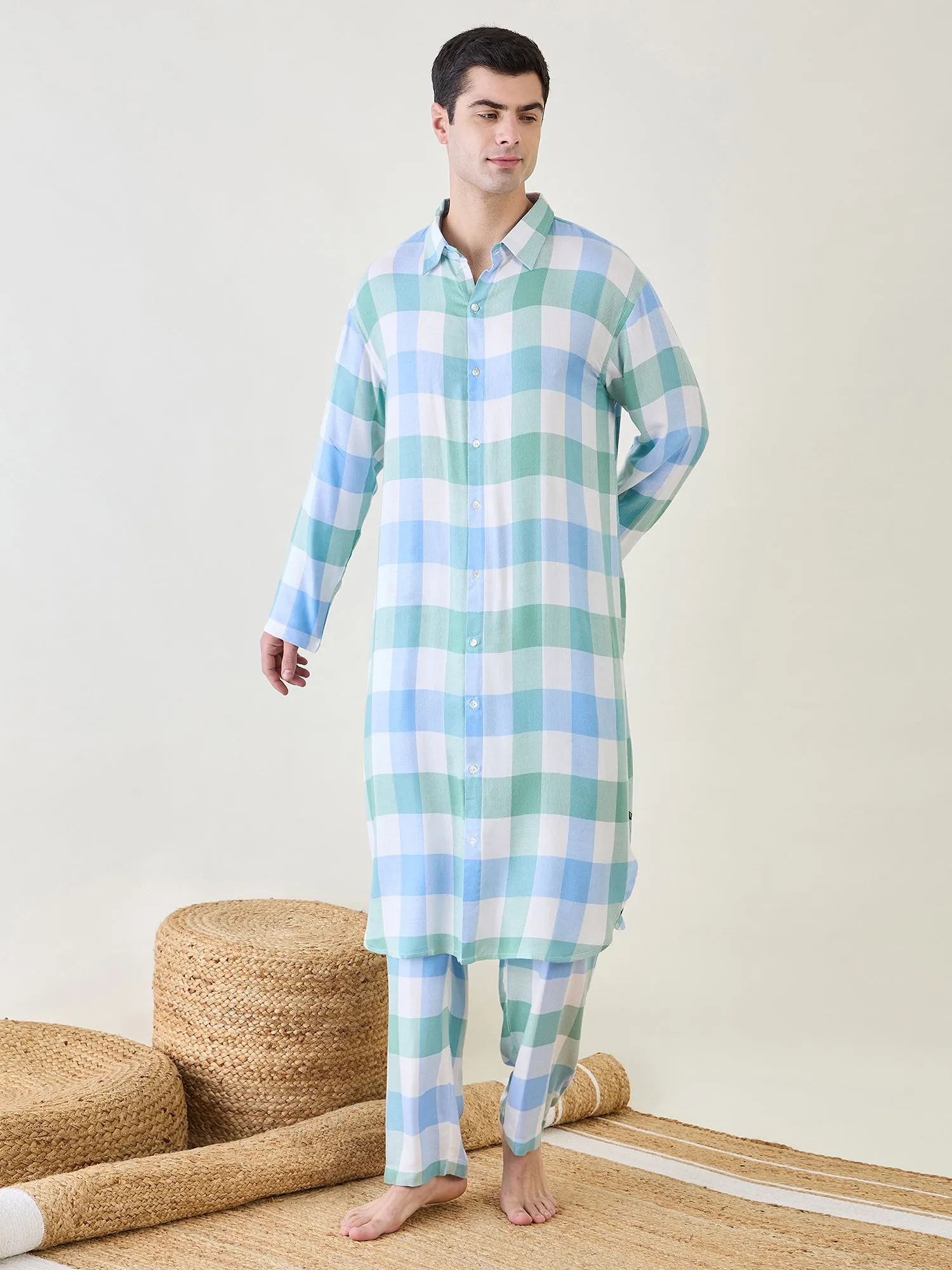 Mens Checks Kurta and Pants Set