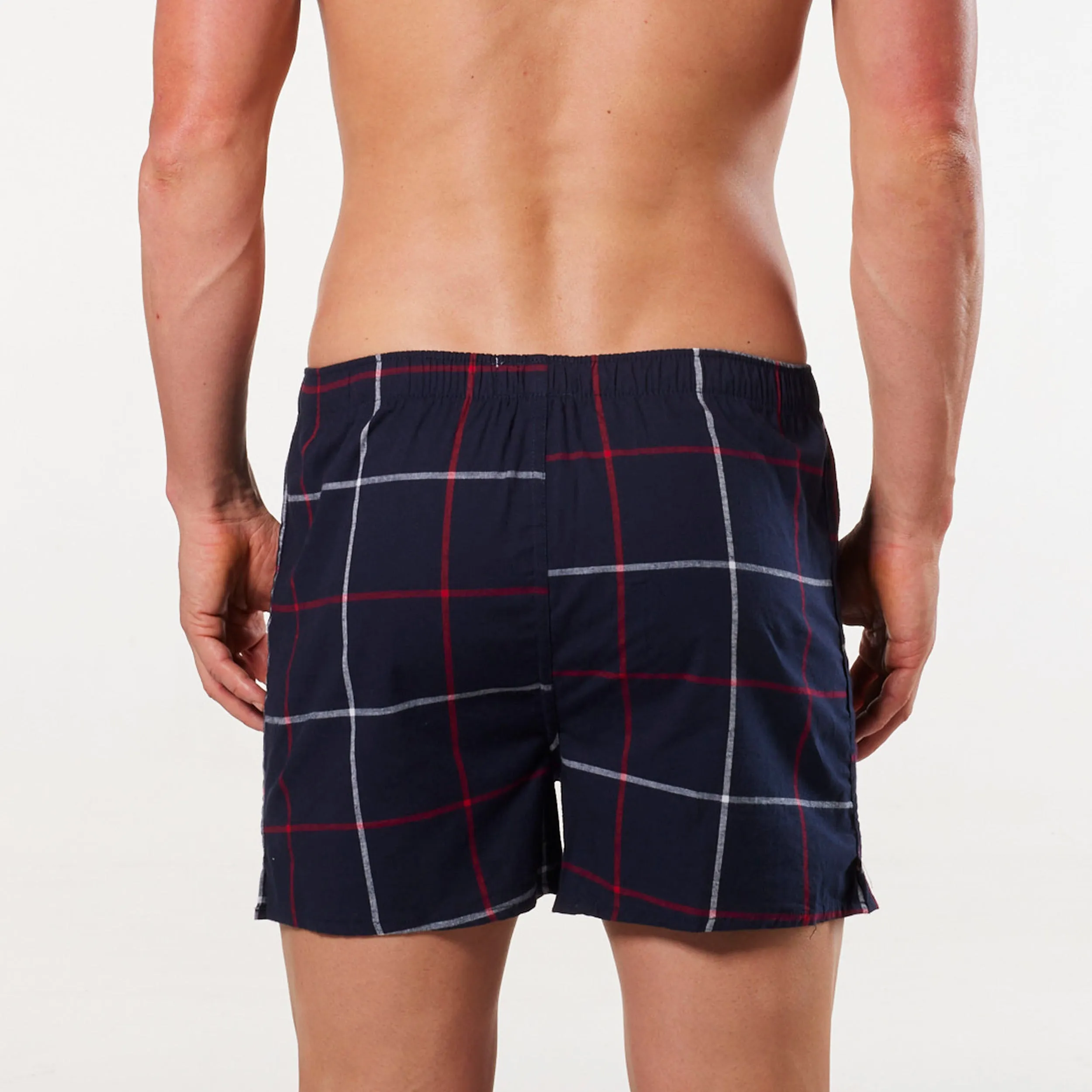 Men's George Check Cotton Stretch Boxer Shorts - Navy