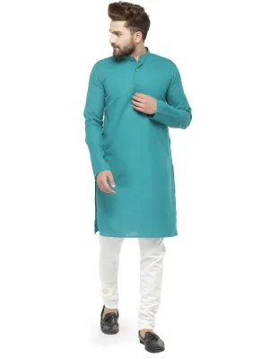 Men's Green & White Solid Kurta with Churidar ( JOKP 532 Green ) - Virat Fashions