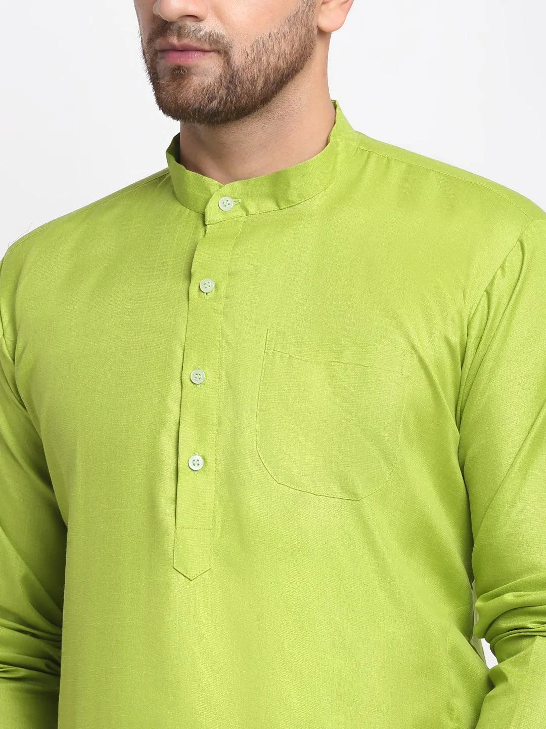 Men's Parrot Green Solid Kurta With White Salwar - Benstoke