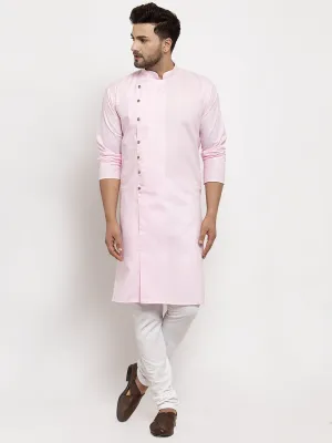 Men's Pink Solid Kurta With White Churidaar Pyjama - Benstoke