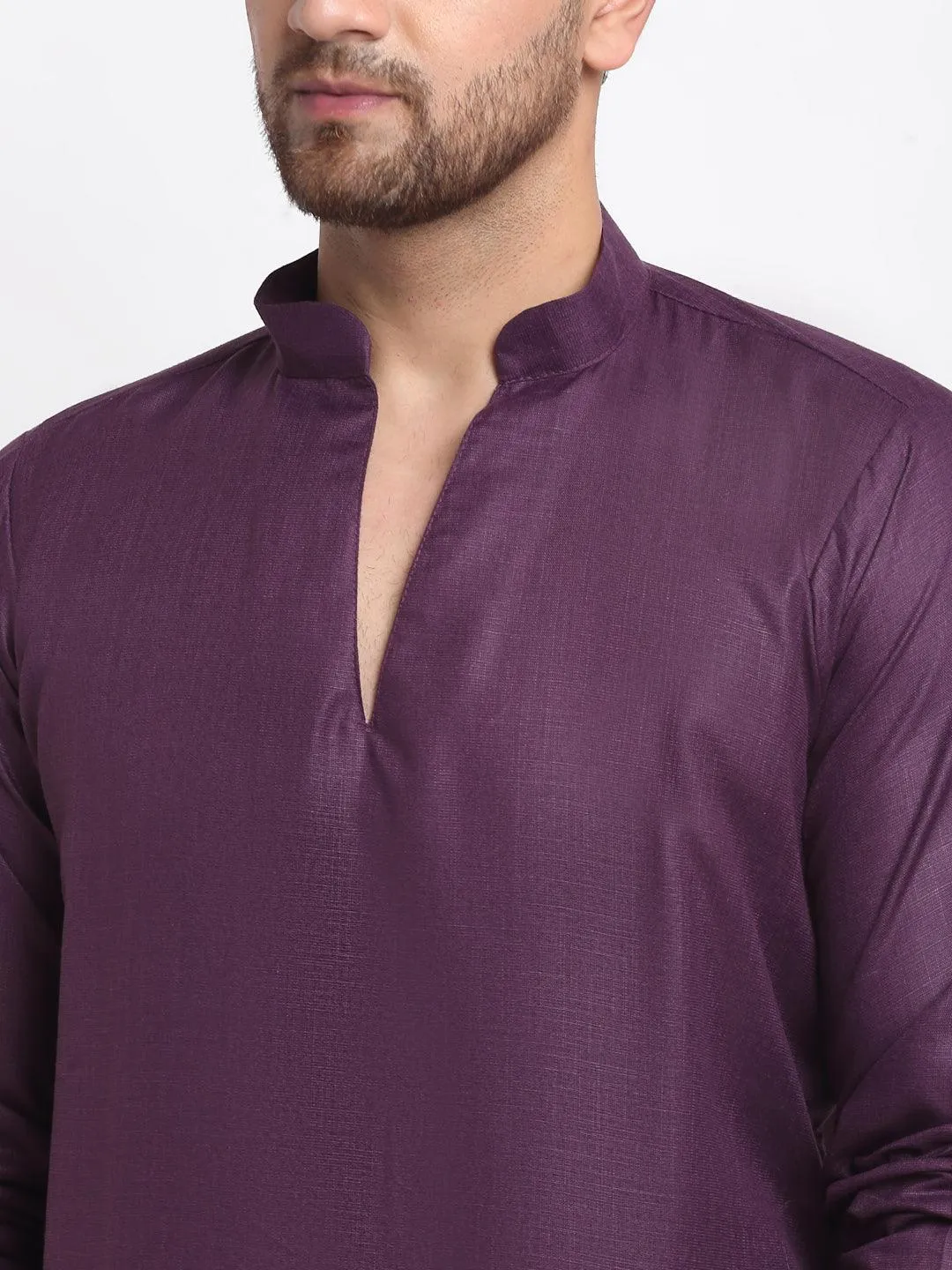 Men's Purple Solid Pathani Kurta With White Salwar - Benstoke