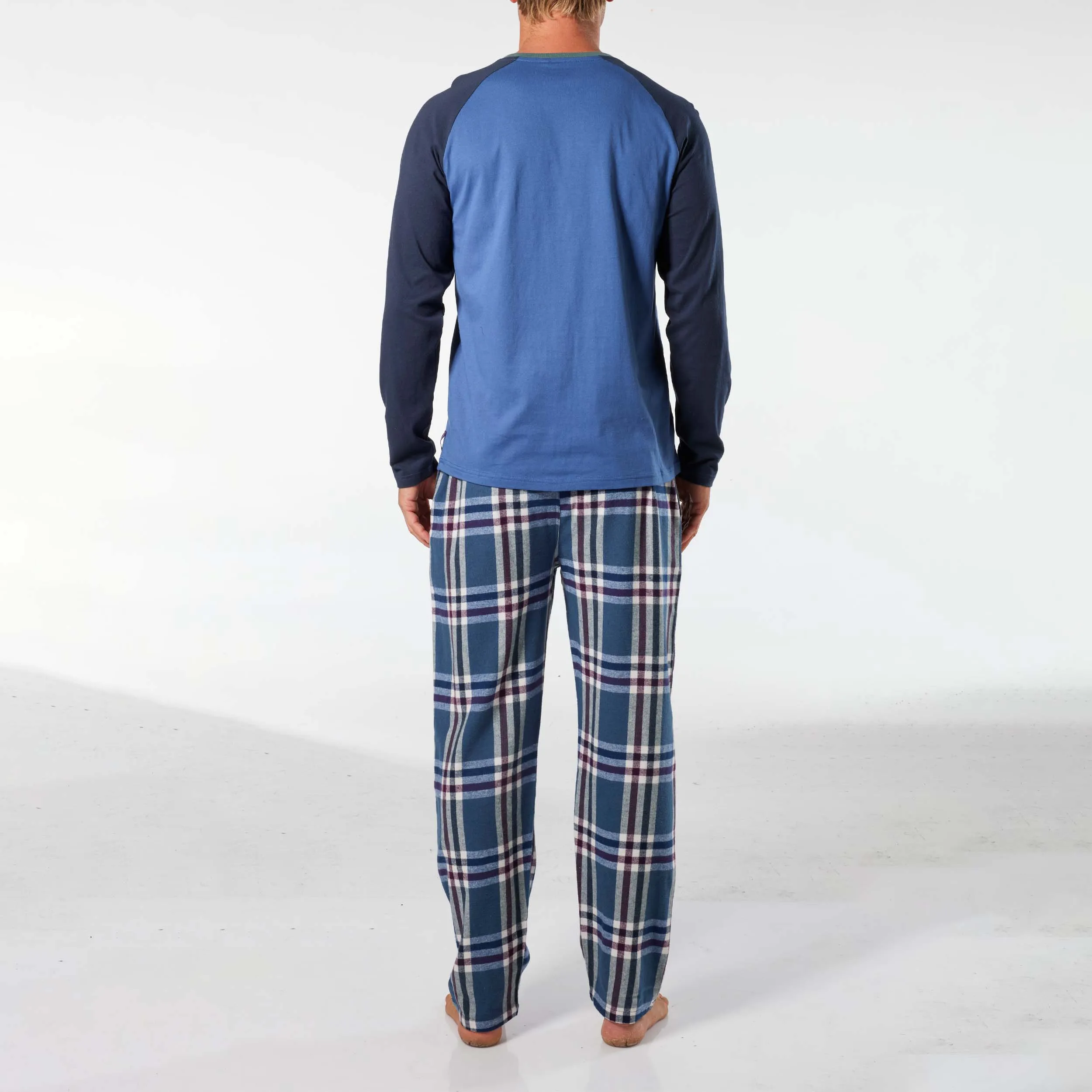 Men's Ricky Cotton Flannel Long Pyjama Set - Blue