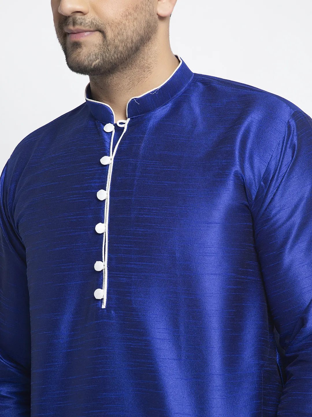 Men's Royal Blue Solid Kurta With White Dhoti Pant - Benstoke