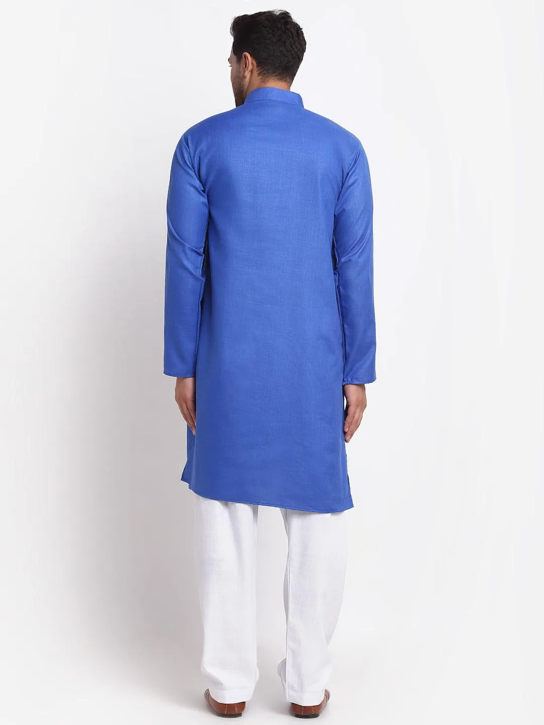 Men's Royal Blue Solid Pathani Kurta With White Salwar - Benstoke