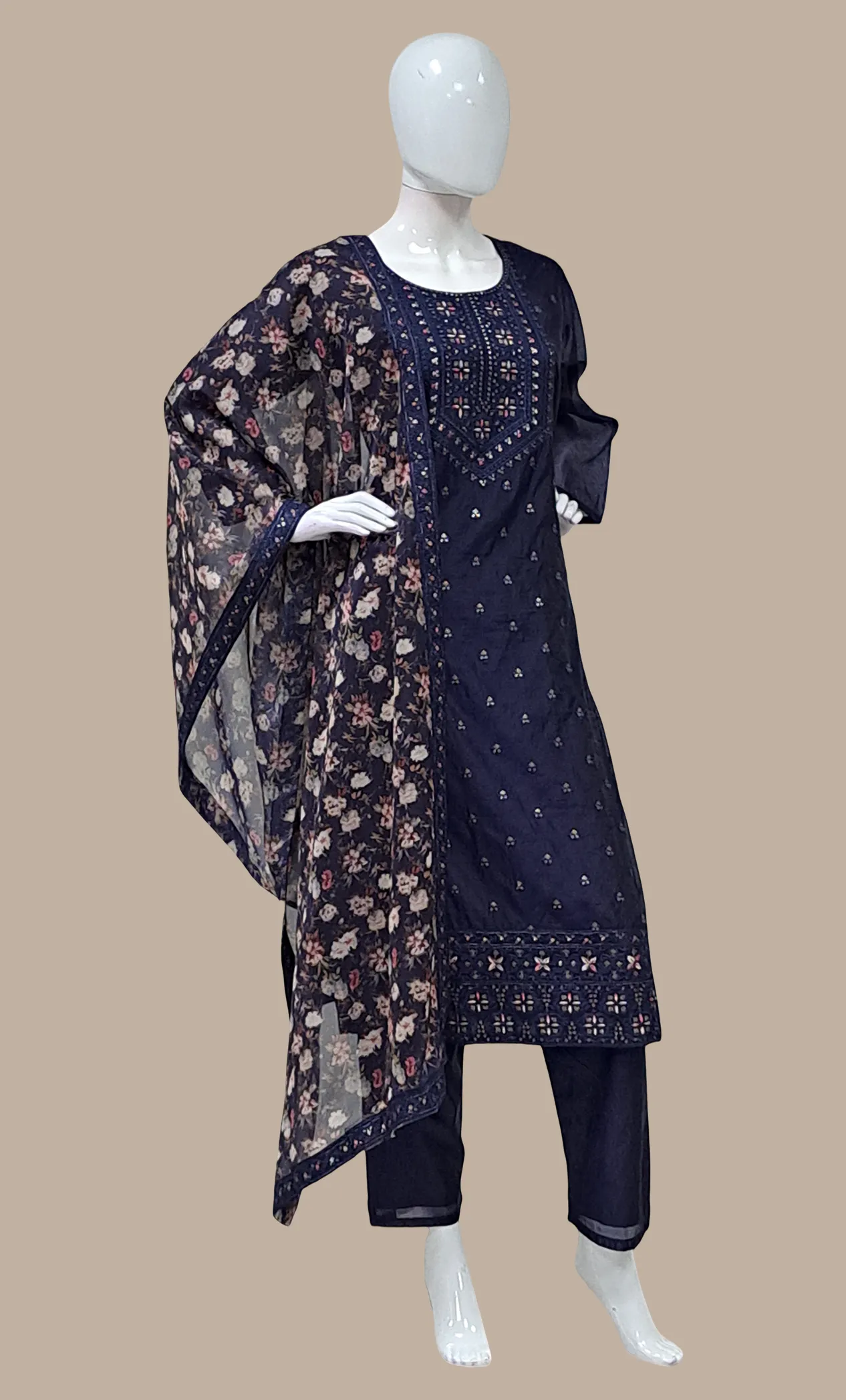 Navy Blue Embroidered Punjabi