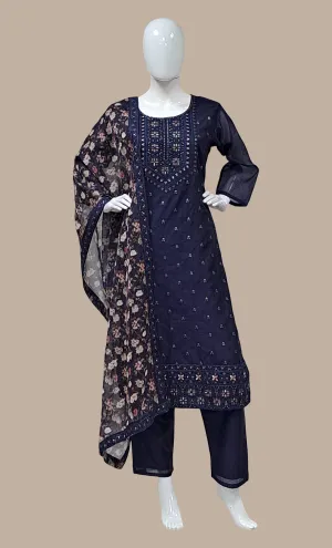 Navy Blue Embroidered Punjabi