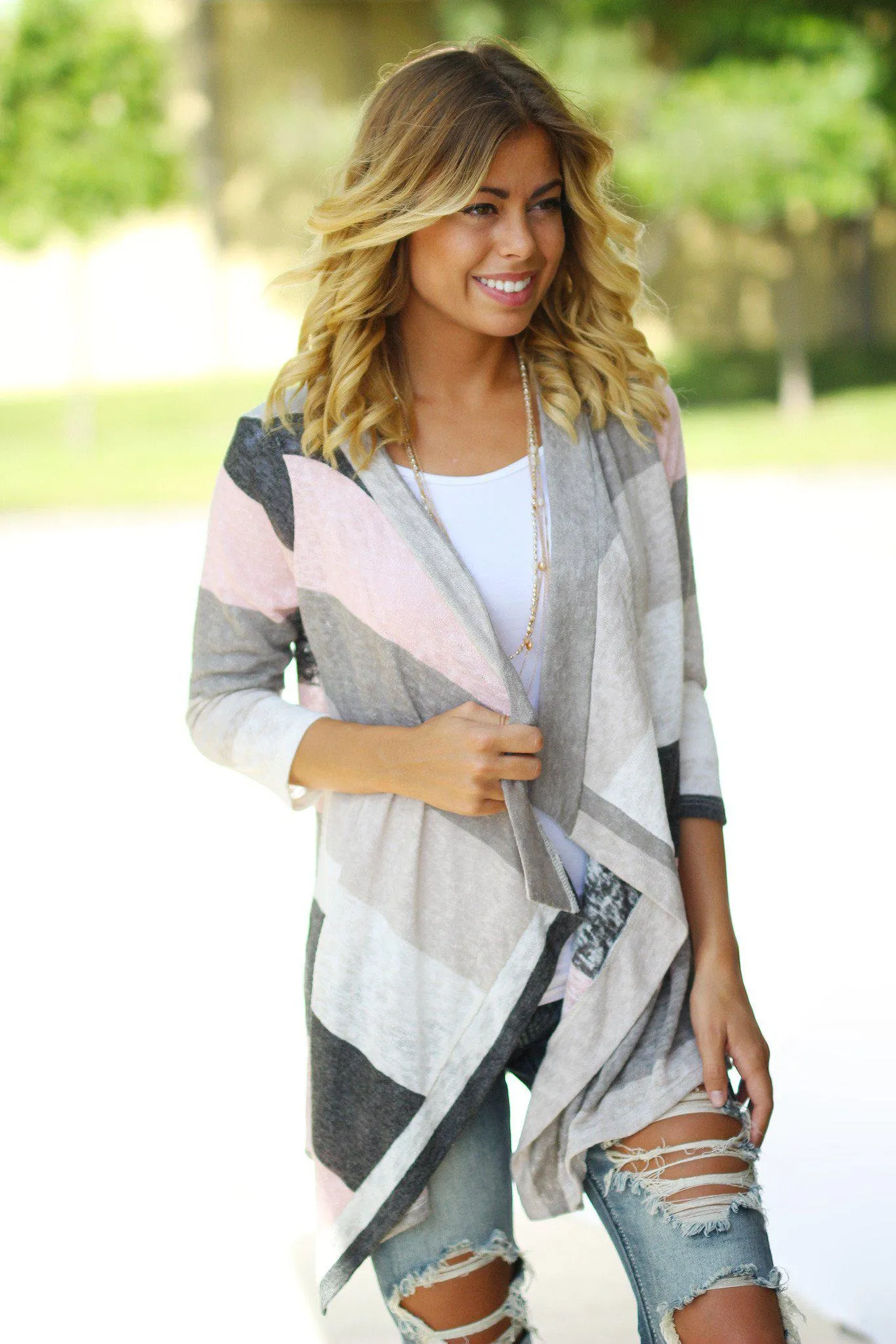 Pink And Ivory Cardigan