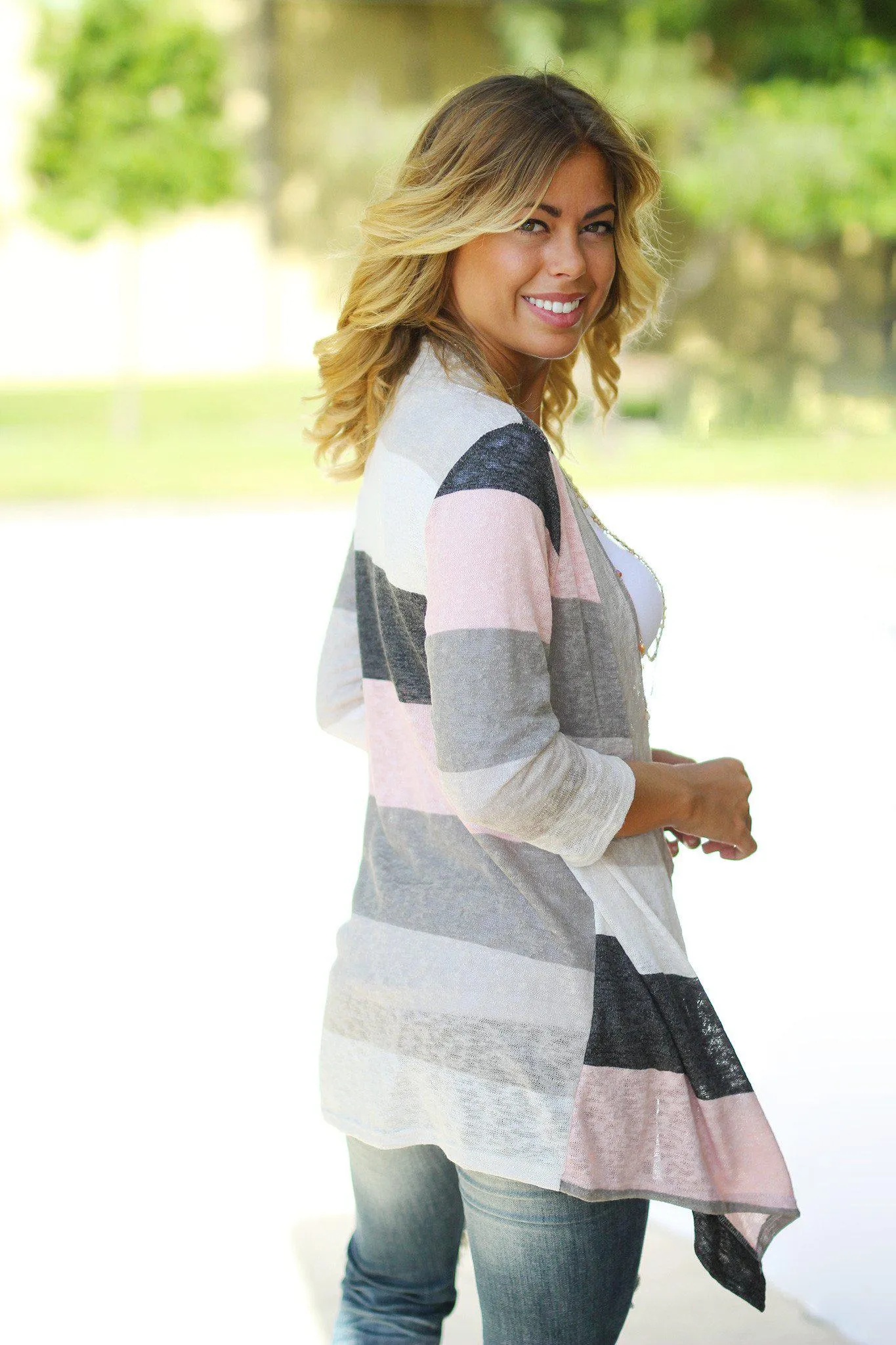 Pink And Ivory Cardigan