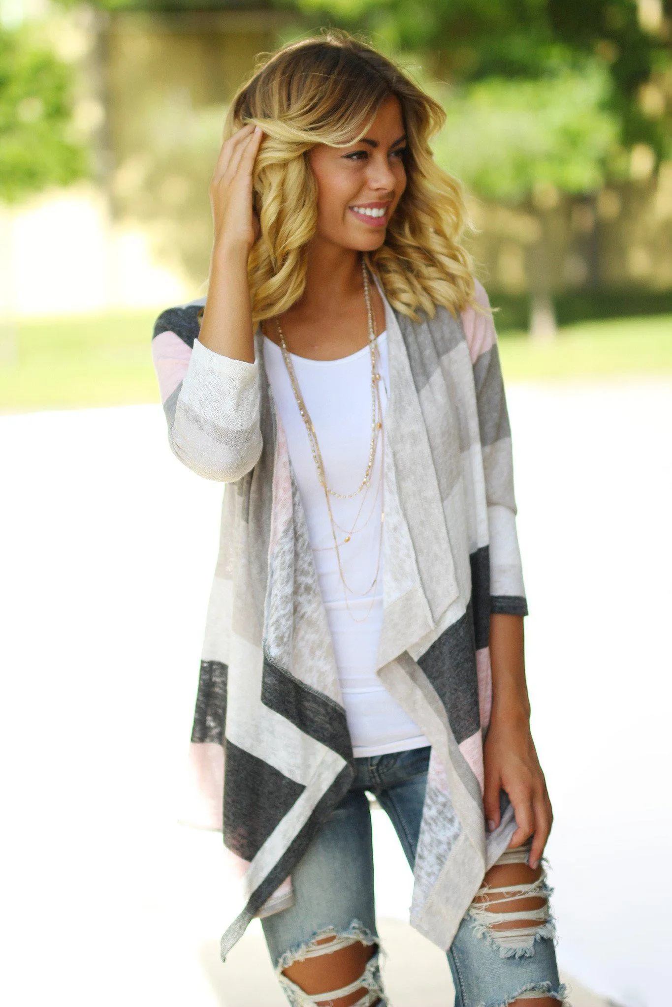 Pink And Ivory Cardigan