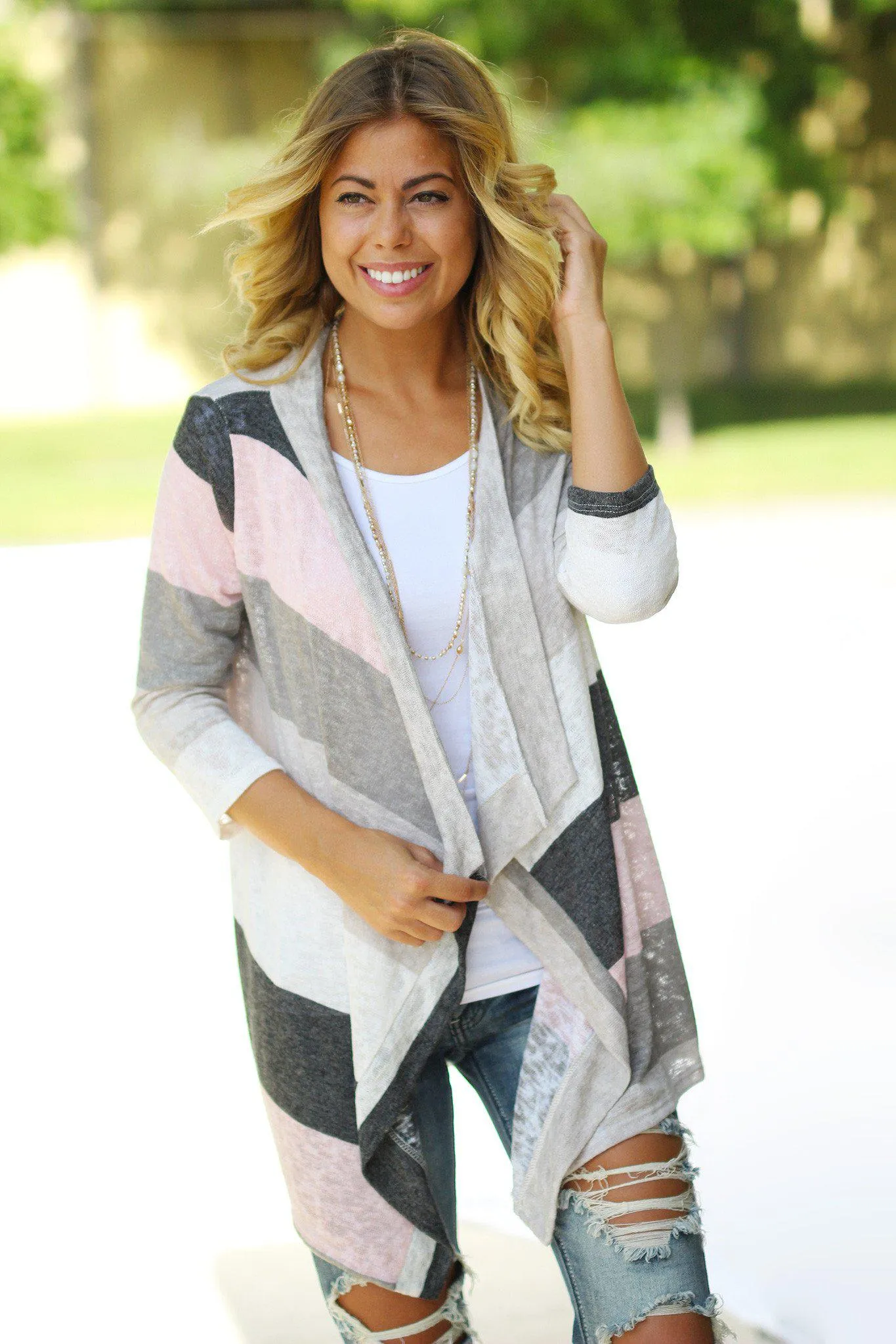 Pink And Ivory Cardigan