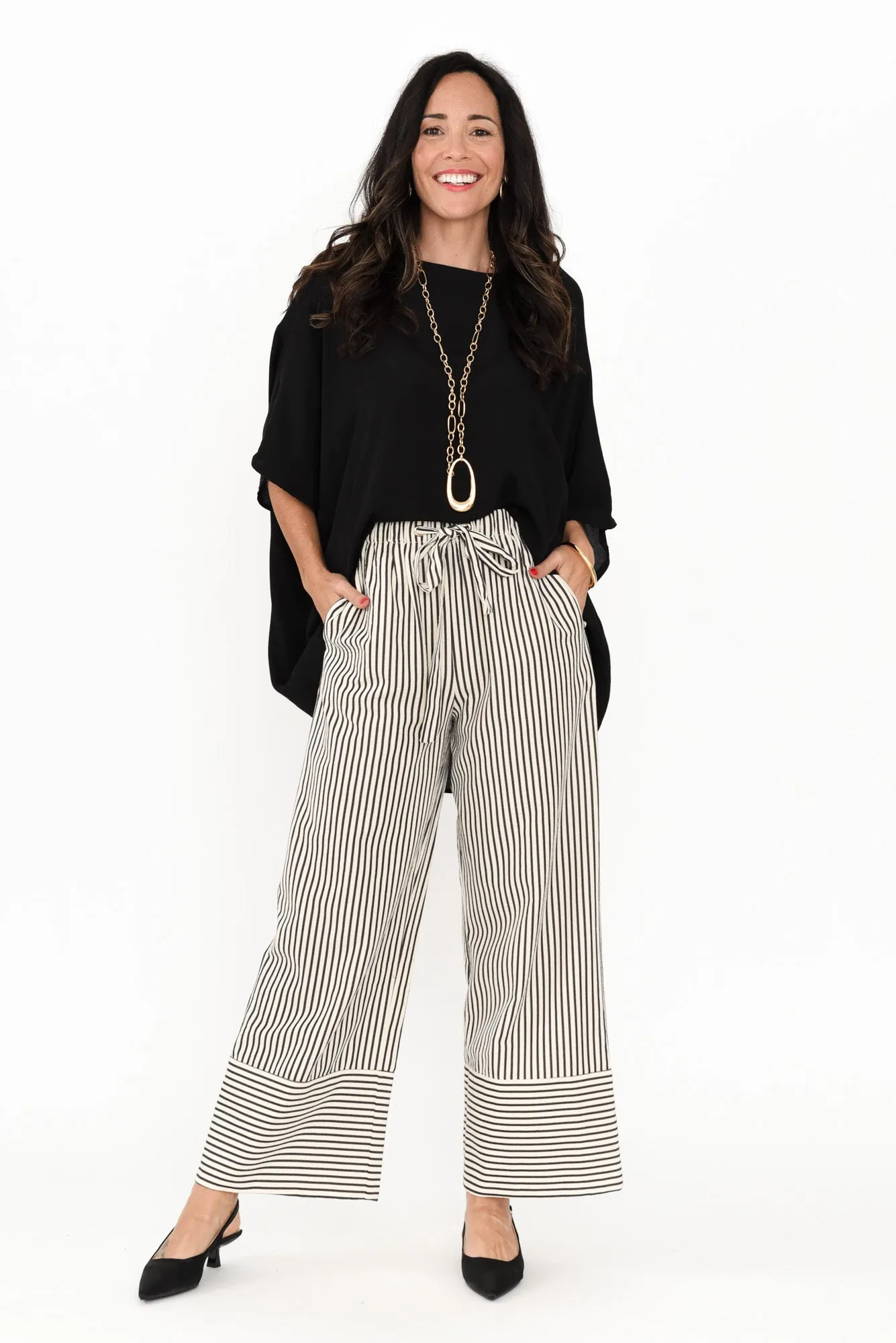 Portia Black Stripe Drawstring Pants