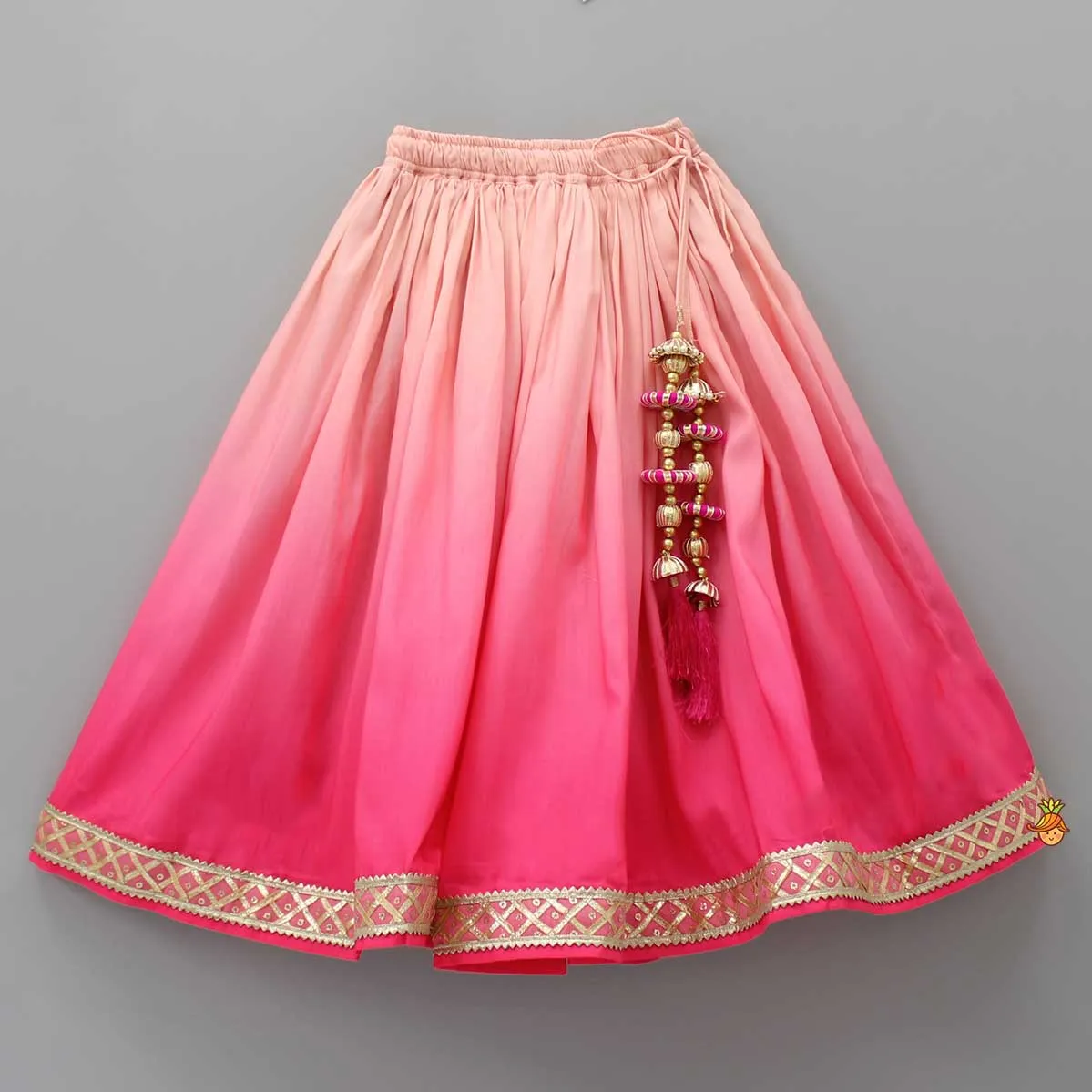 Pre Order: Cut Out Back Pink Top And Ombre Lehenga With Net Dupatta