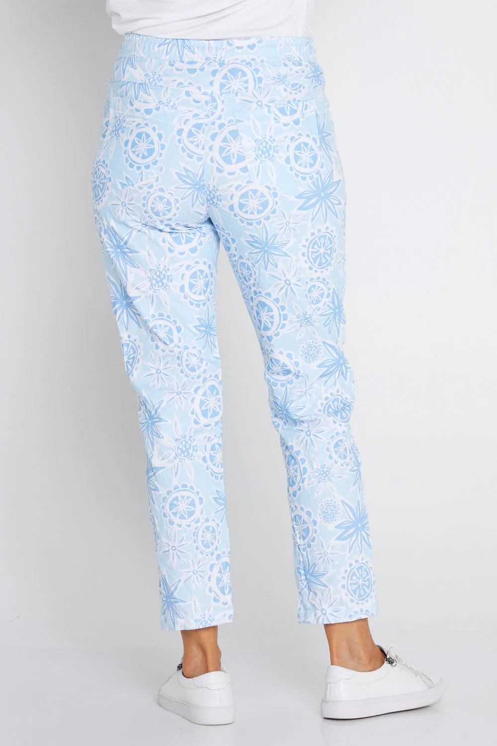 Printed Crushed Drawstring Pants - Summer Blue