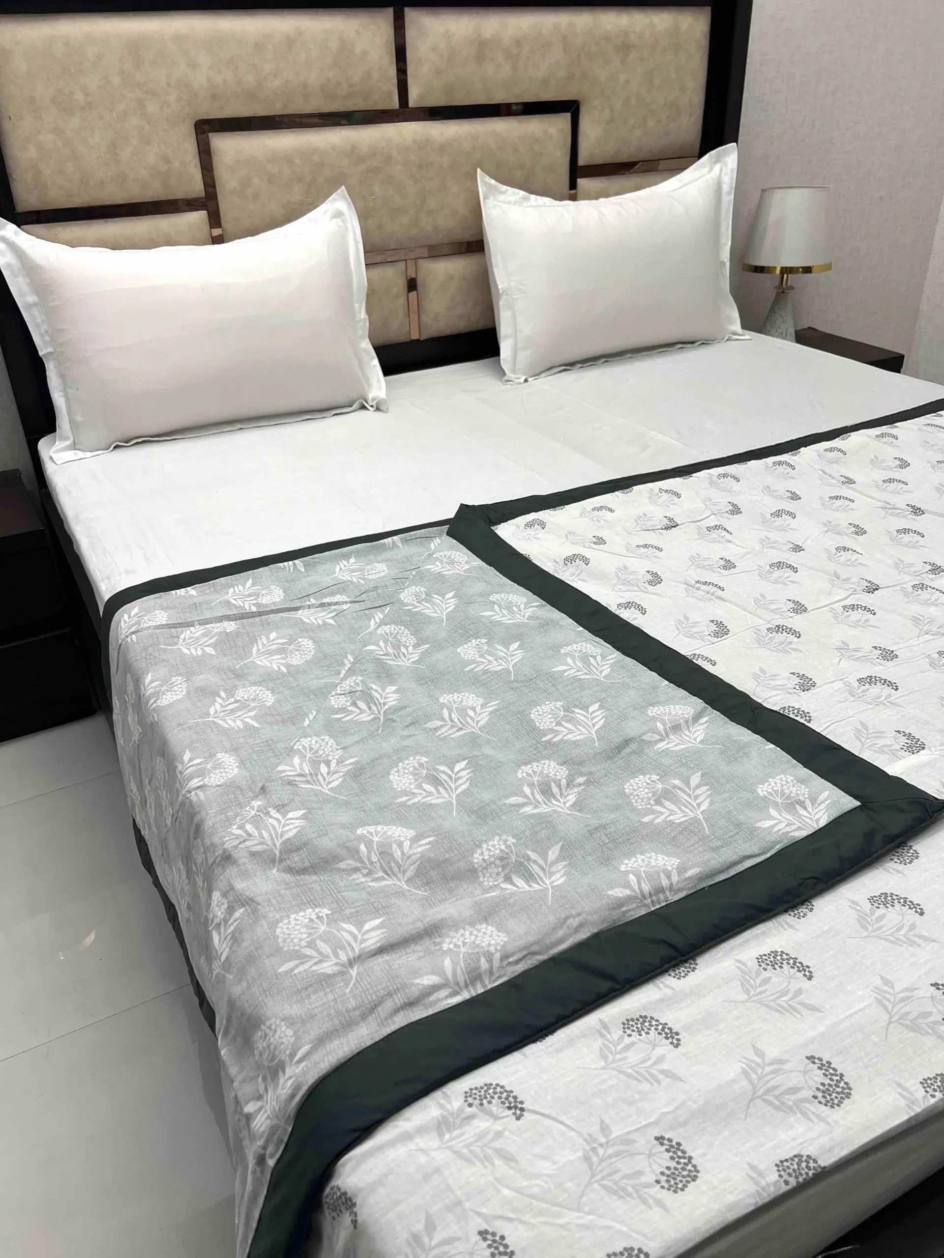 Pure Decor Silken Collection 100% Pure Cotton Double Bed King Size Dohar (87"X95") PD 3976 - Floral, Grey