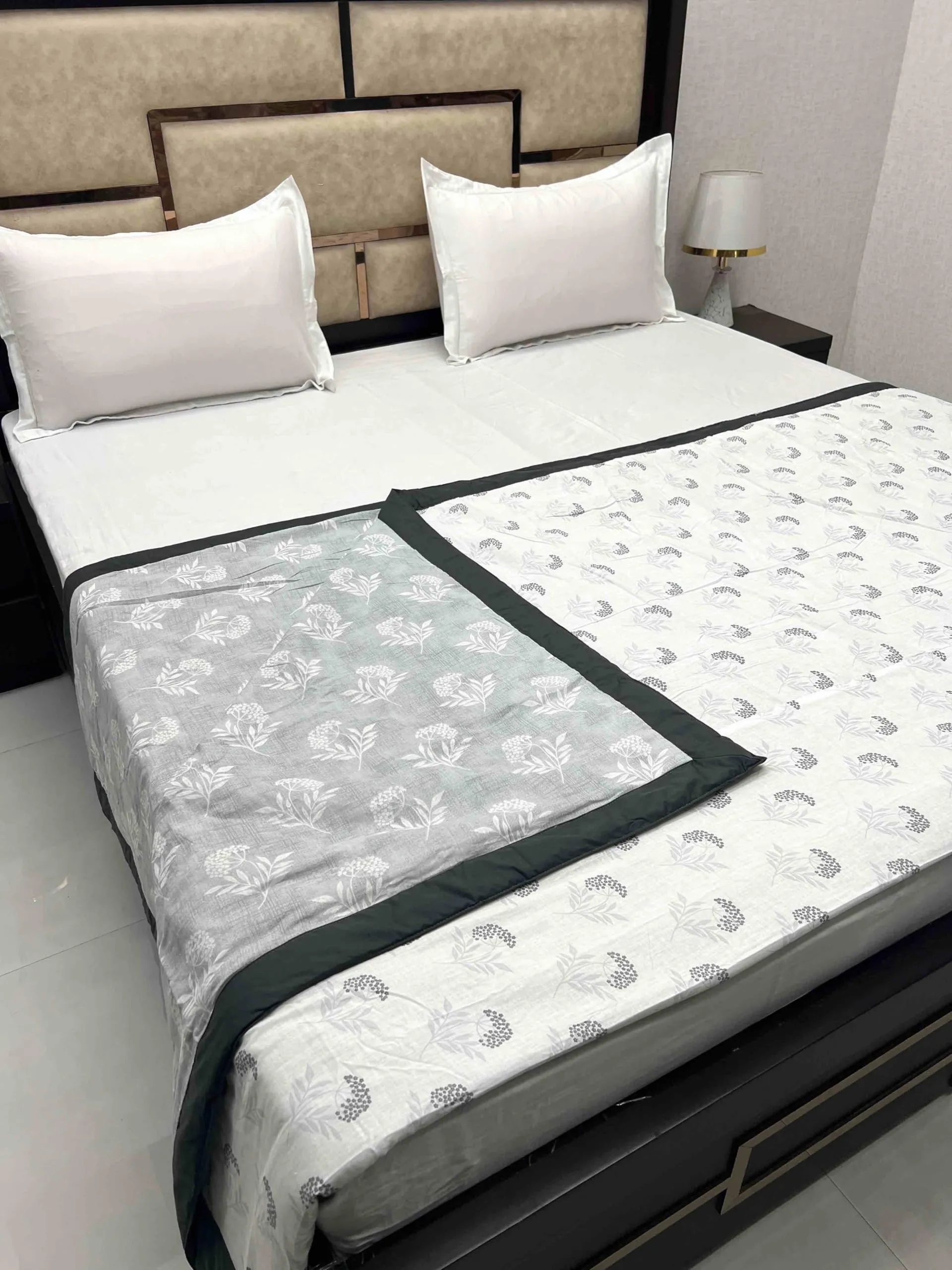 Pure Decor Silken Collection 100% Pure Cotton Double Bed King Size Dohar (87"X95") PD 3976 - Floral, Grey