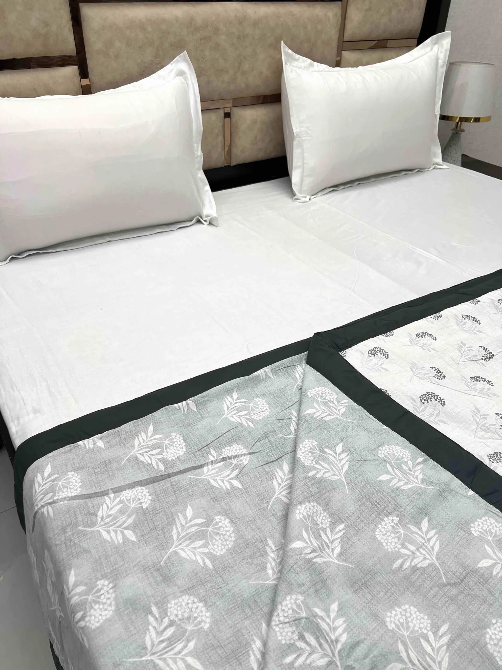 Pure Decor Silken Collection 100% Pure Cotton Double Bed King Size Dohar (87"X95") PD 3976 - Floral, Grey