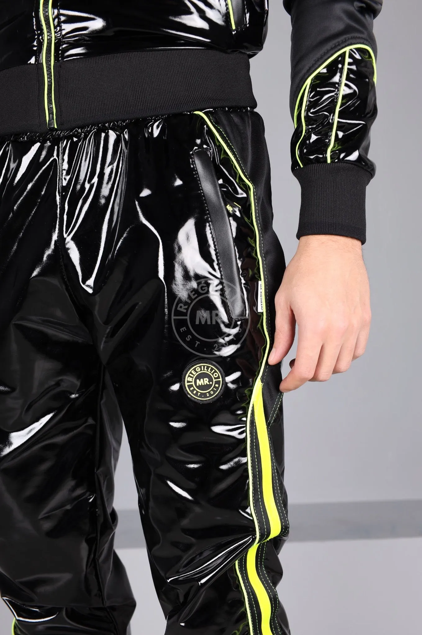 PVC 24 Tracksuit Pants - Black with Neon Piping