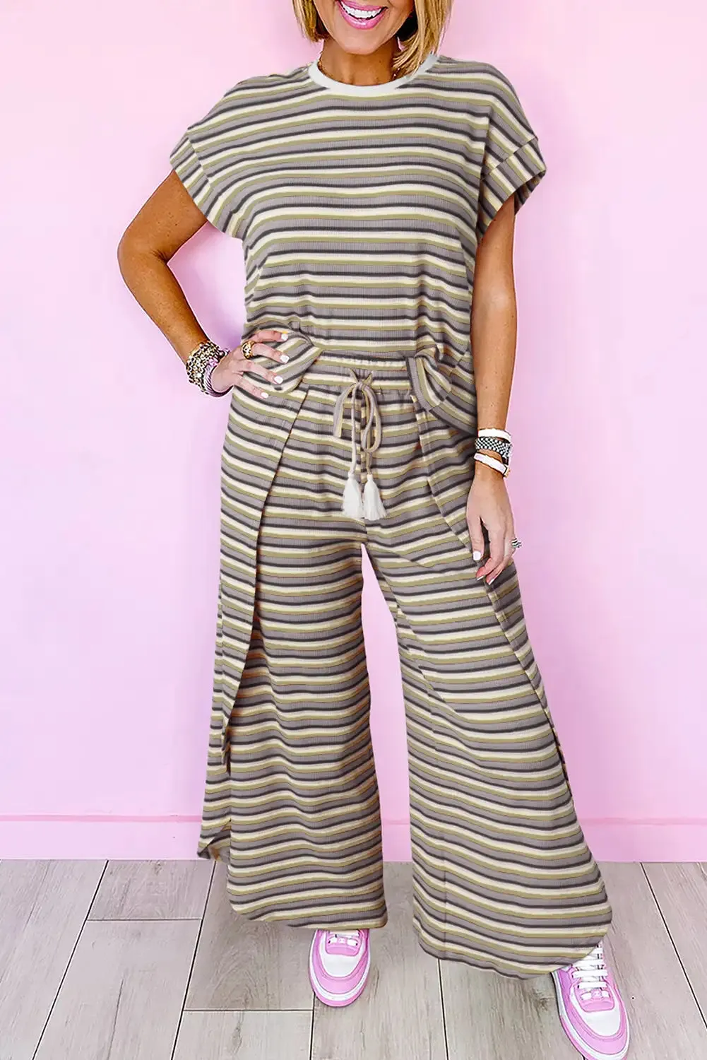 Rainbow Stripe Tassel Wide Leg Pants Set