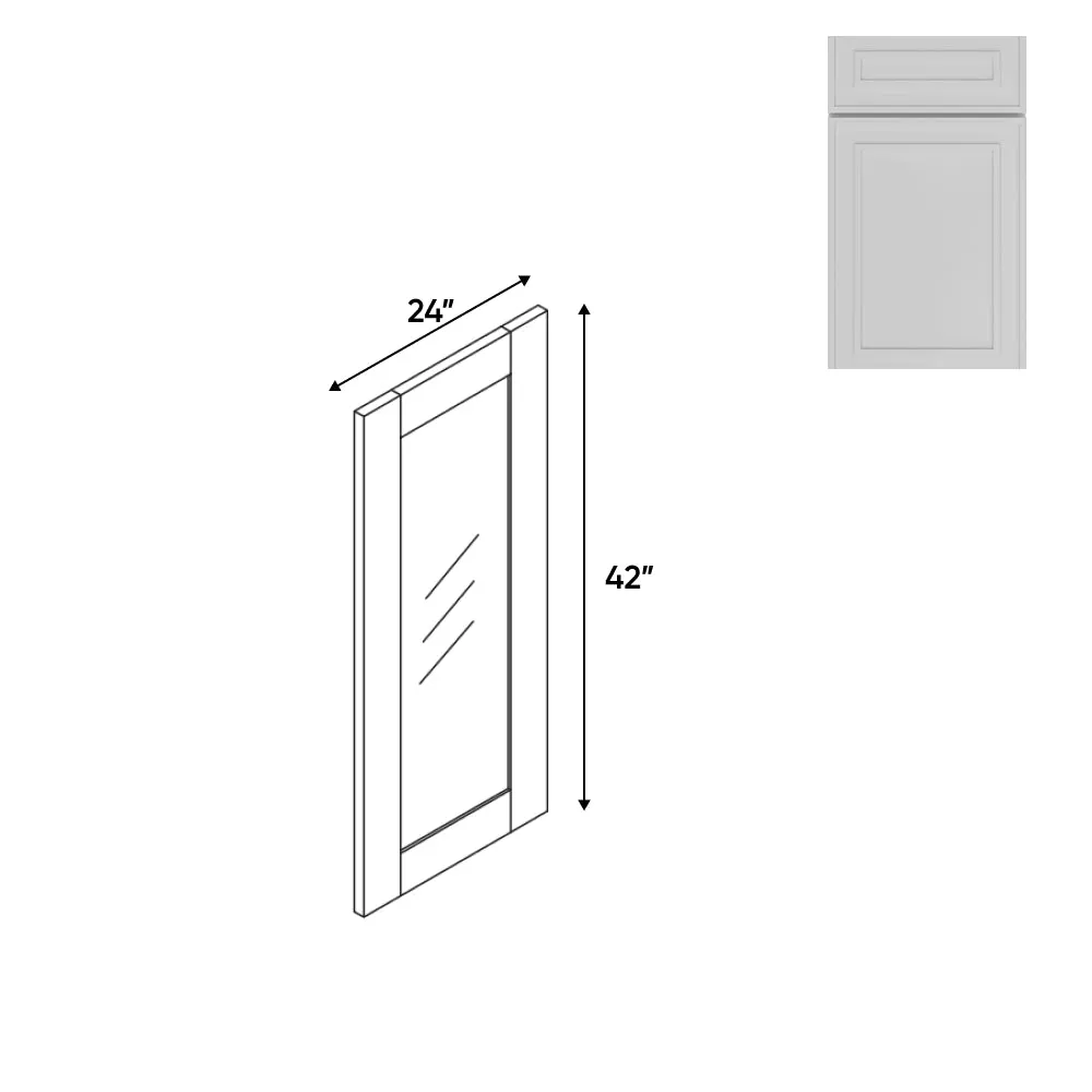 RTA - Elegant Shaker White - 24"W x 42"H x 0.75"D -Diagonal Wall Molding Glass Door with 1 Door