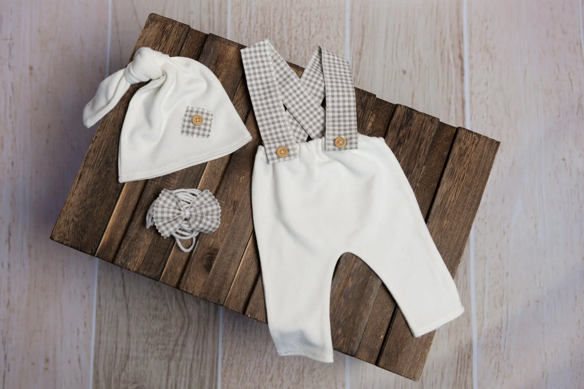 SET Dungarees 3-Piece Checkered Pattern - Light Gray