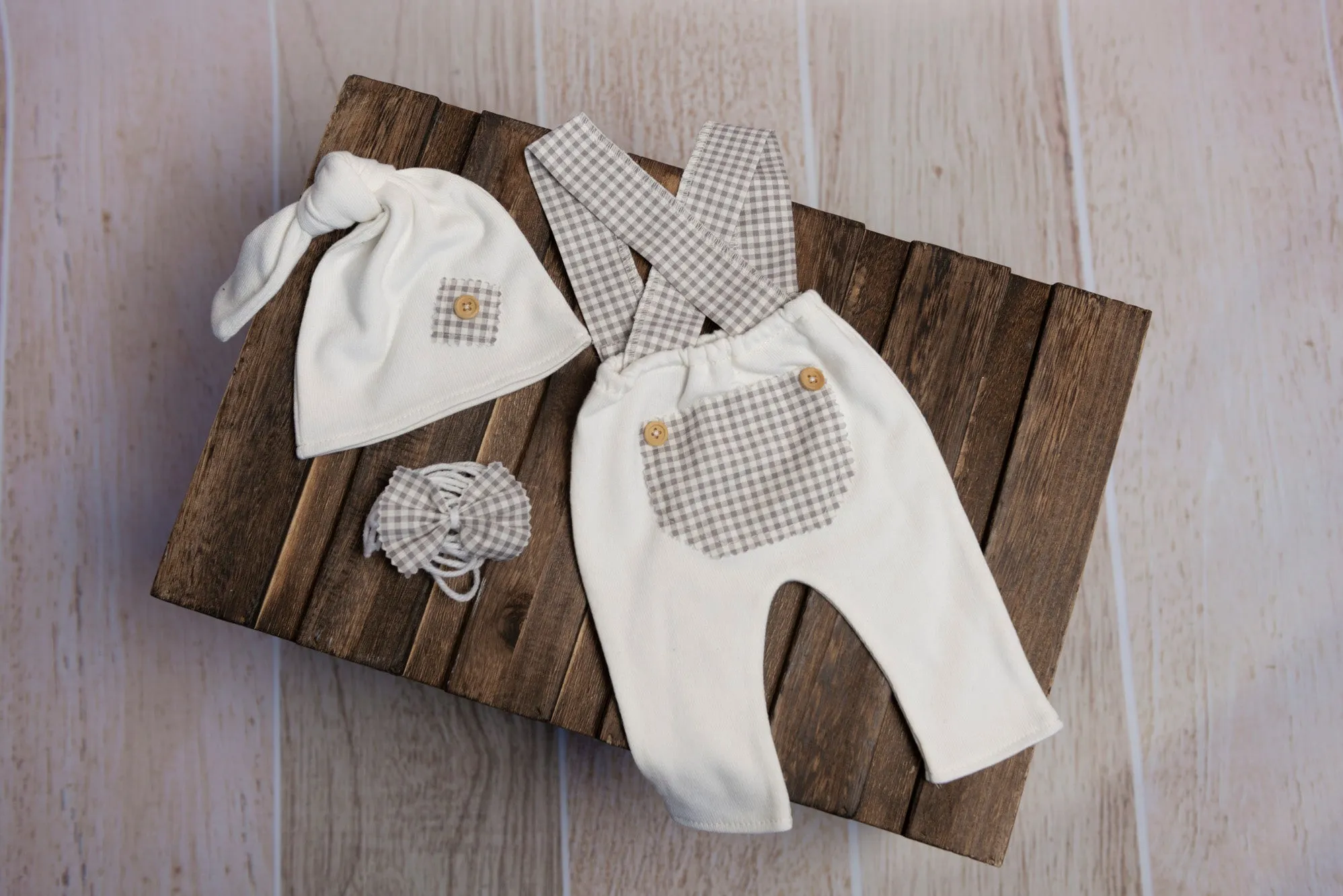 SET Dungarees 3-Piece Checkered Pattern - Light Gray