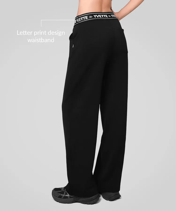 Shift Letter Print Fleece Lined Wide Leg Pants 27"| Women's Sports Pants