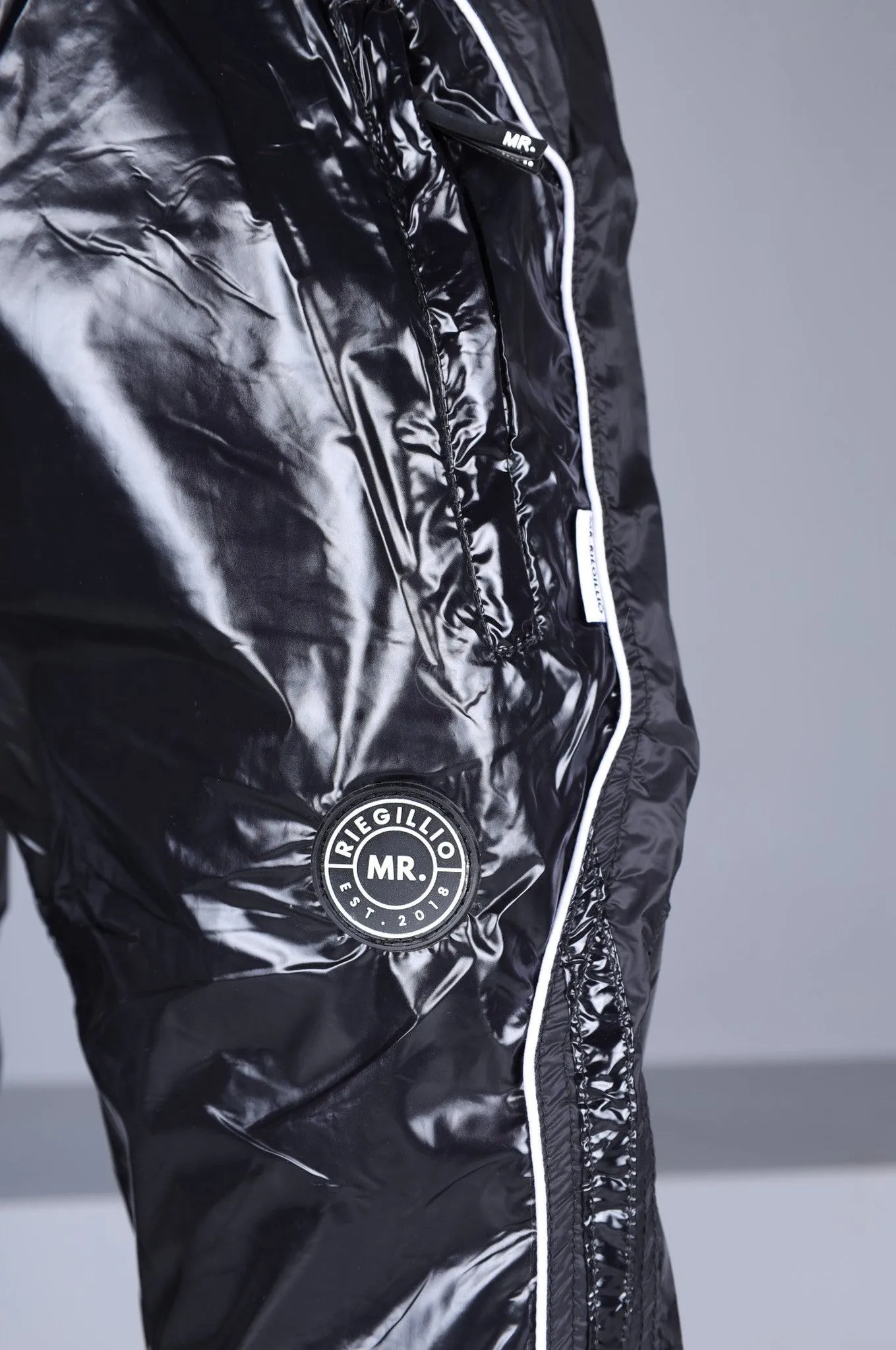 Shiny Nylon 24 Tracksuit Pants Thru Zip - Black