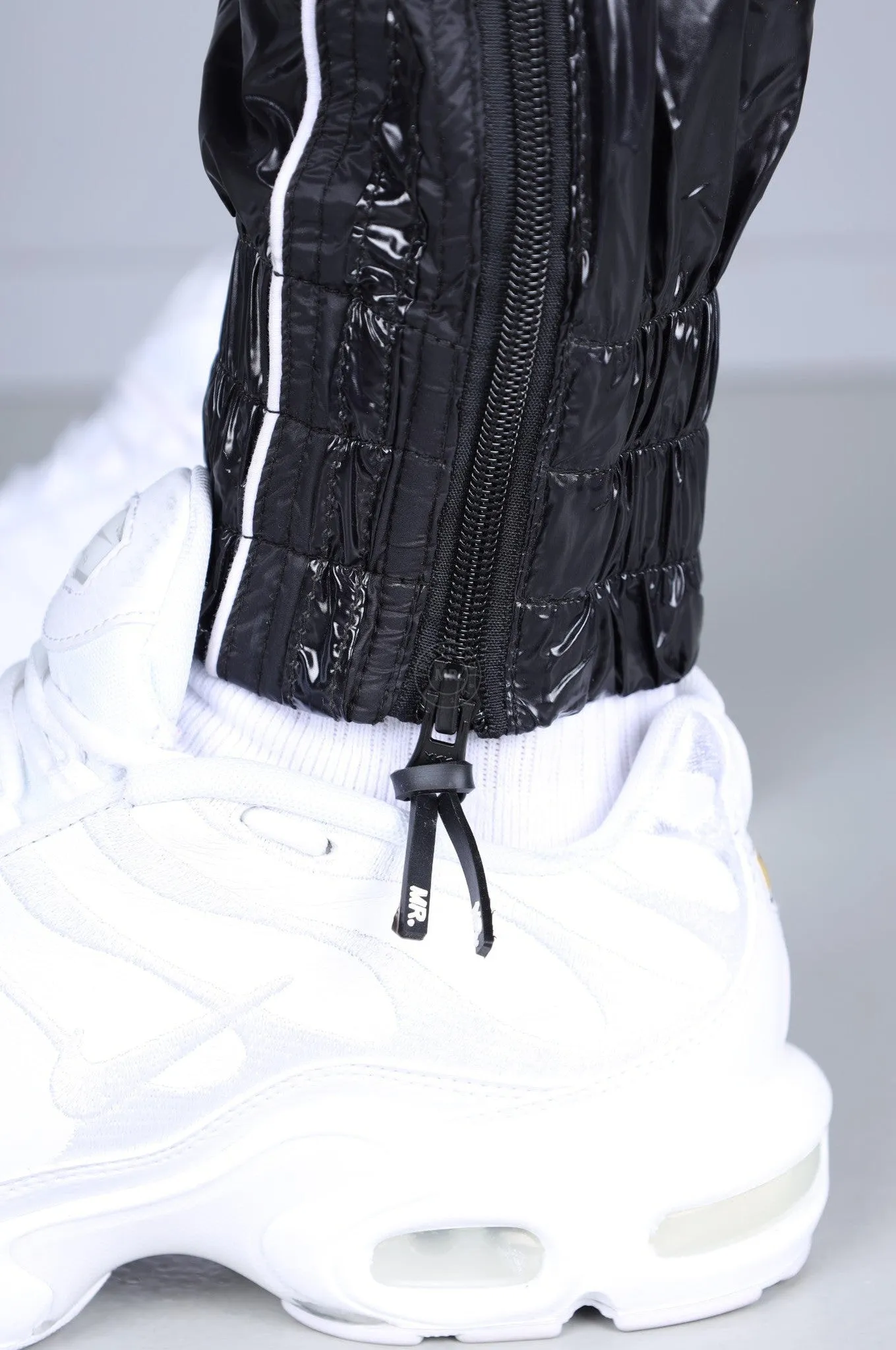 Shiny Nylon 24 Tracksuit Pants Thru Zip - Black